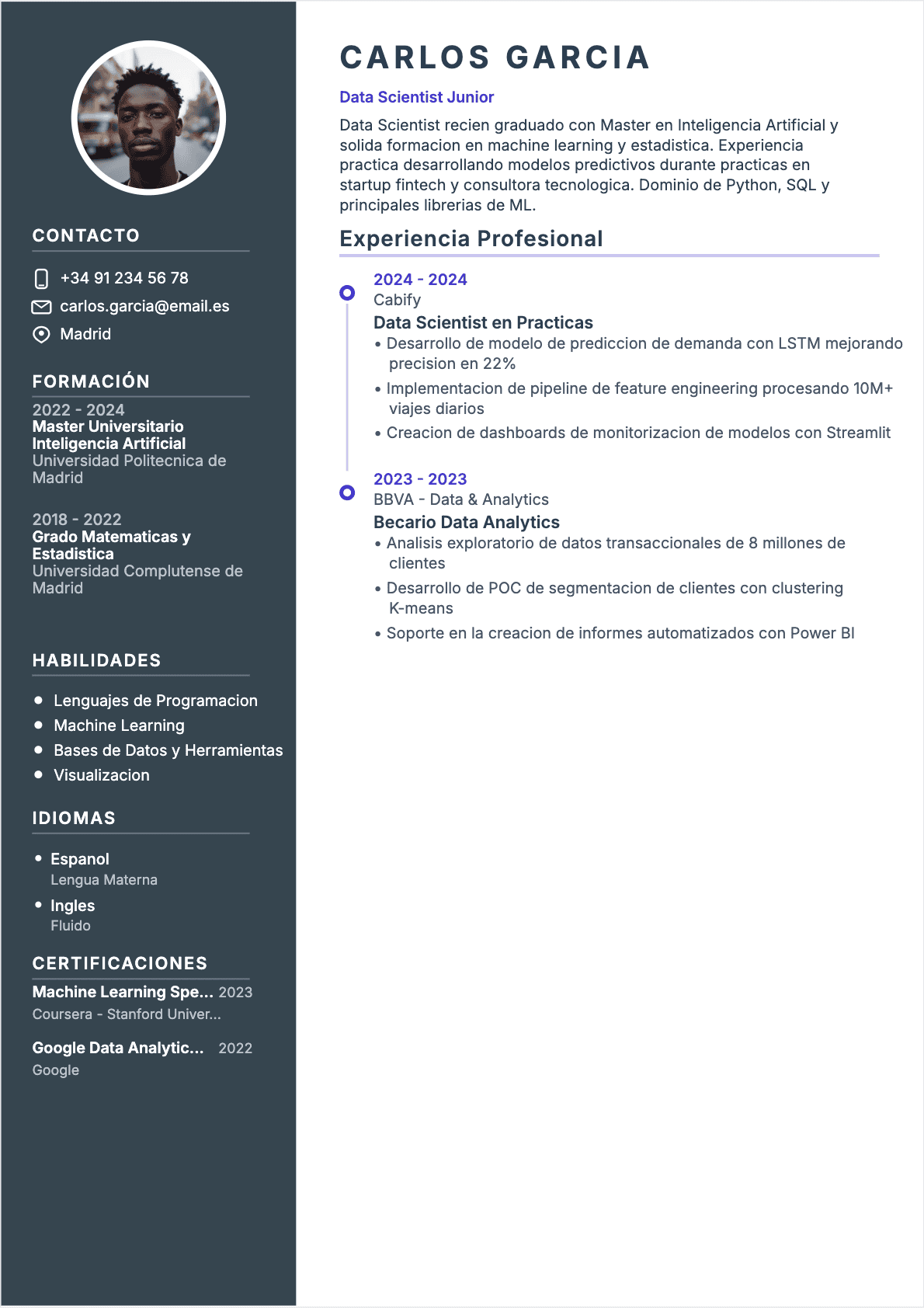 Científico de datos Junior - CV Científico de datos