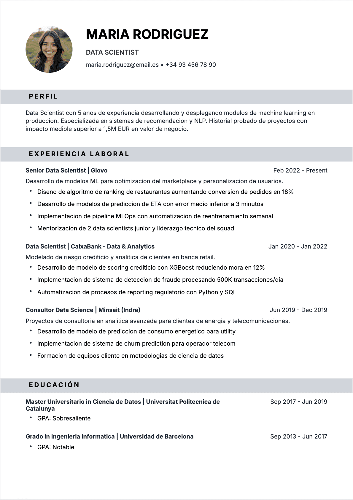Científico de datos Confirmé - CV Científico de datos