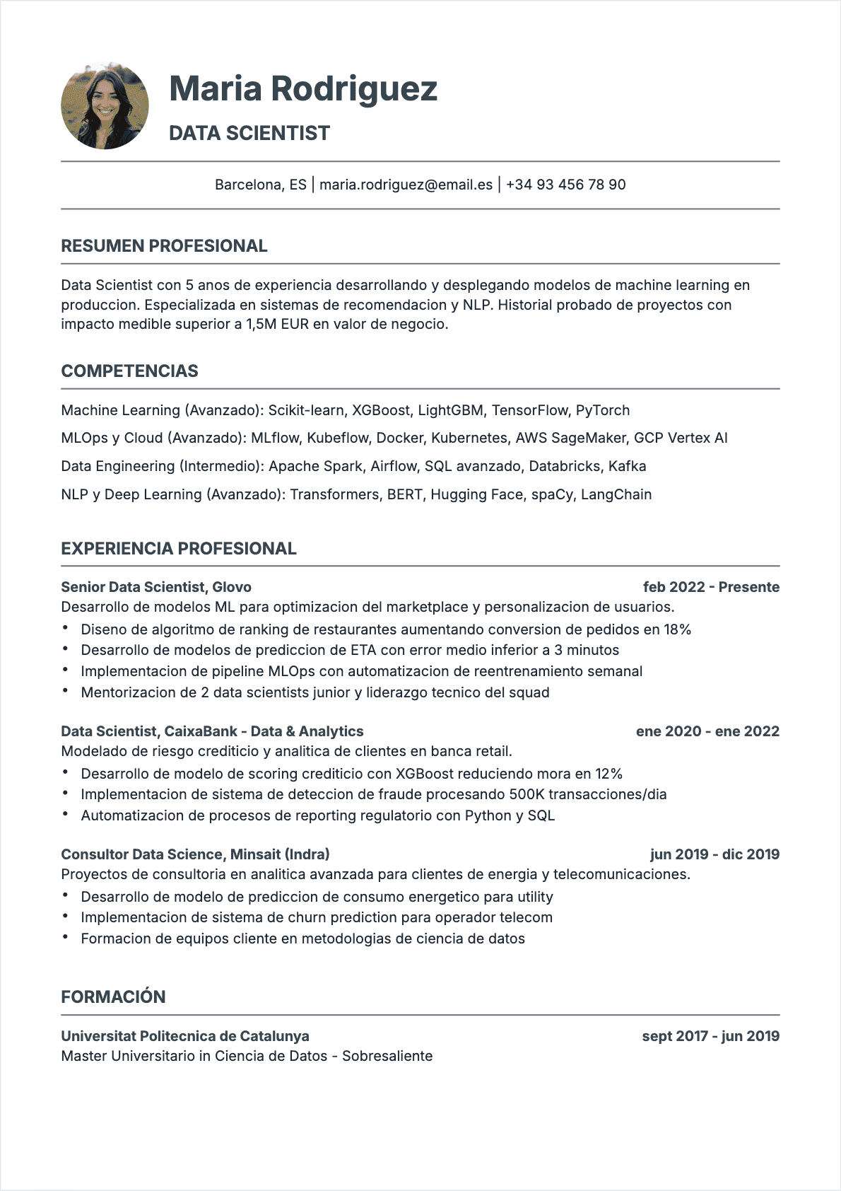Científico de datos Confirmé - CV Científico de datos