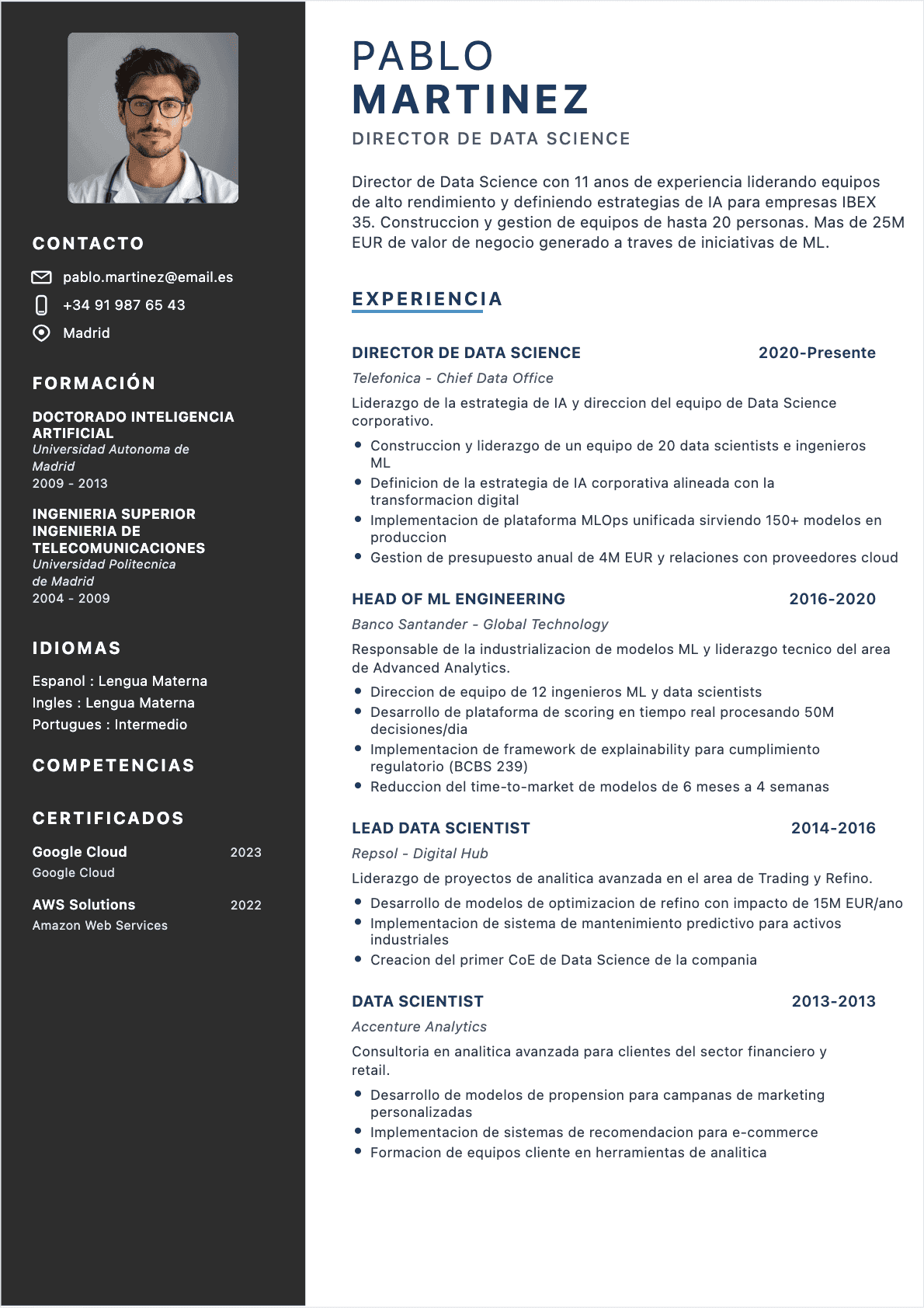 Científico de datos Senior - CV Científico de datos