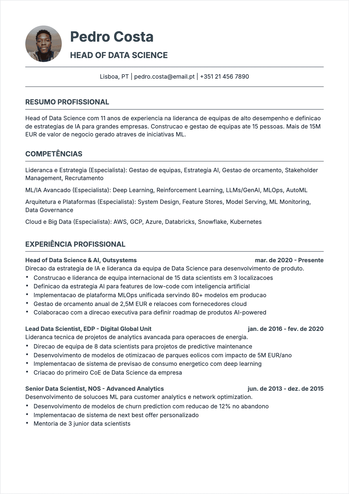 CV Cientista de dados Senior - CV Cientista de dados