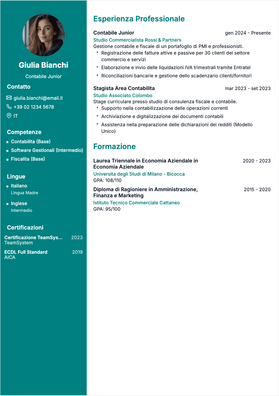 CV Contabile Junior - CV Contabile