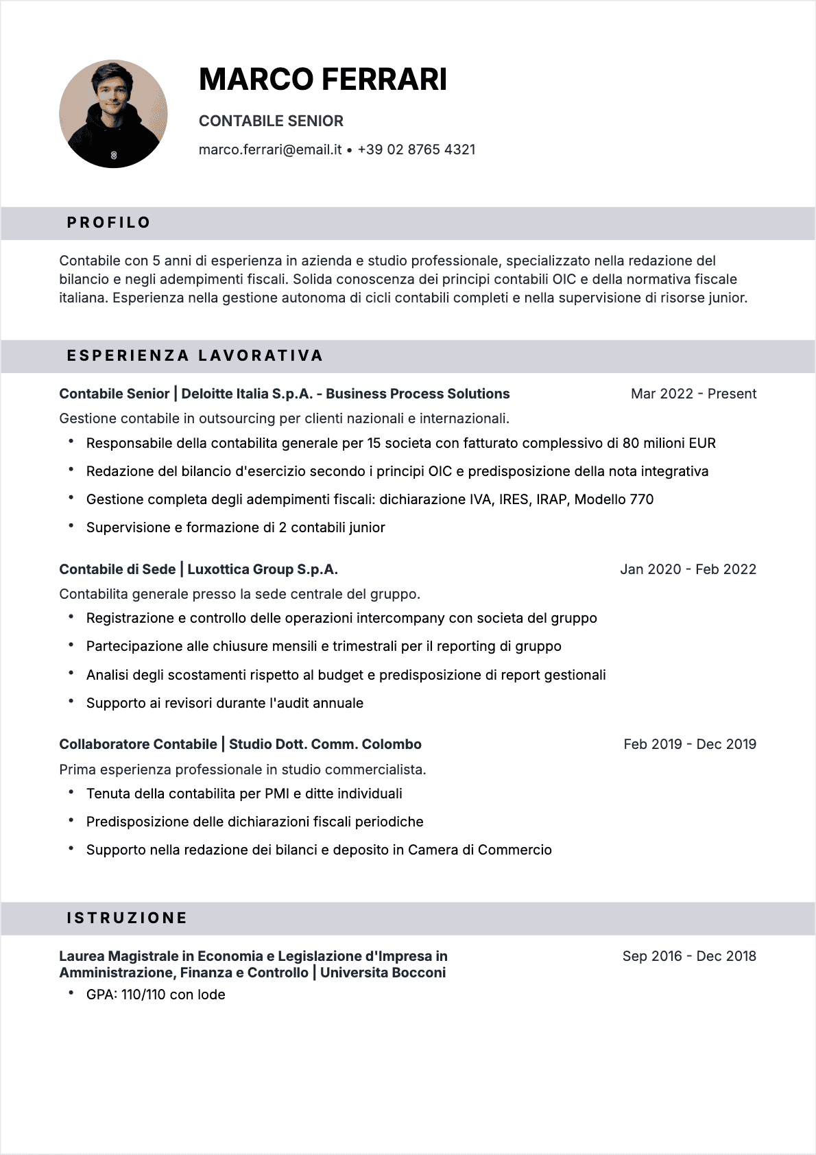 Contabile Confirmé - CV Contabile