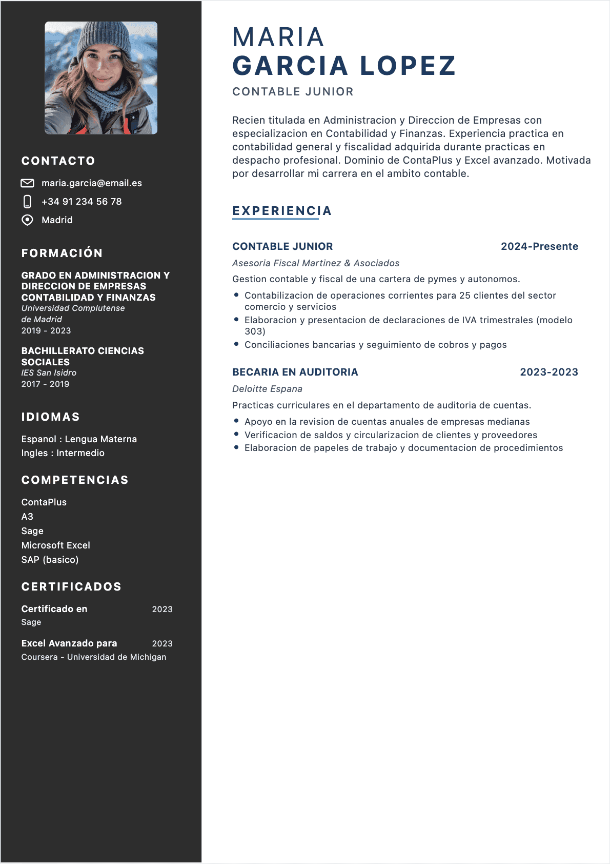 CV Contable Junior - CV Contable