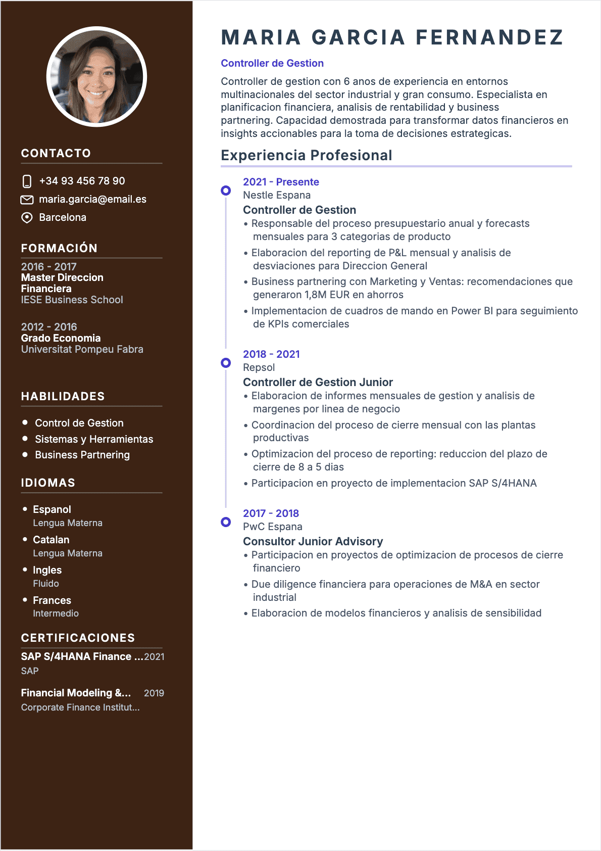 CV Controlador de gestión Confirmé - CV Controlador de gestión