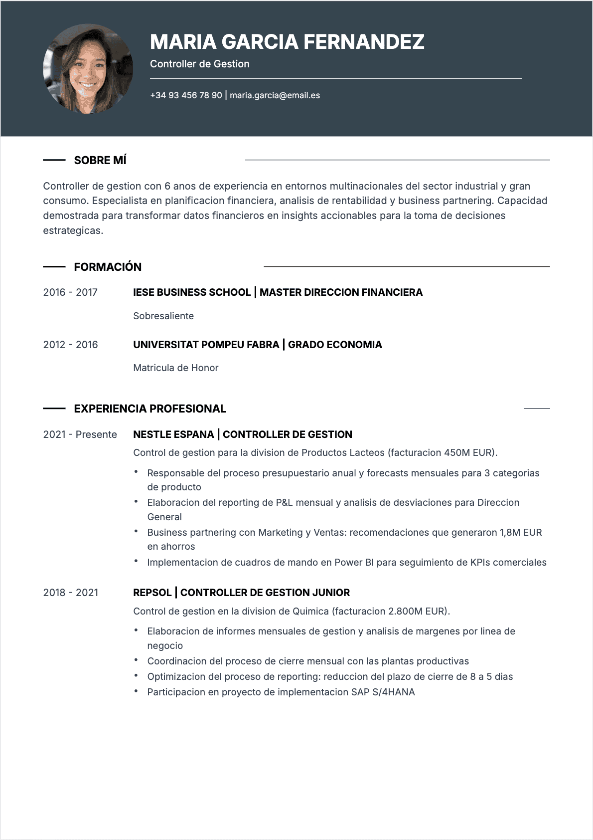 CV Controlador de gestión Confirmé - CV Controlador de gestión