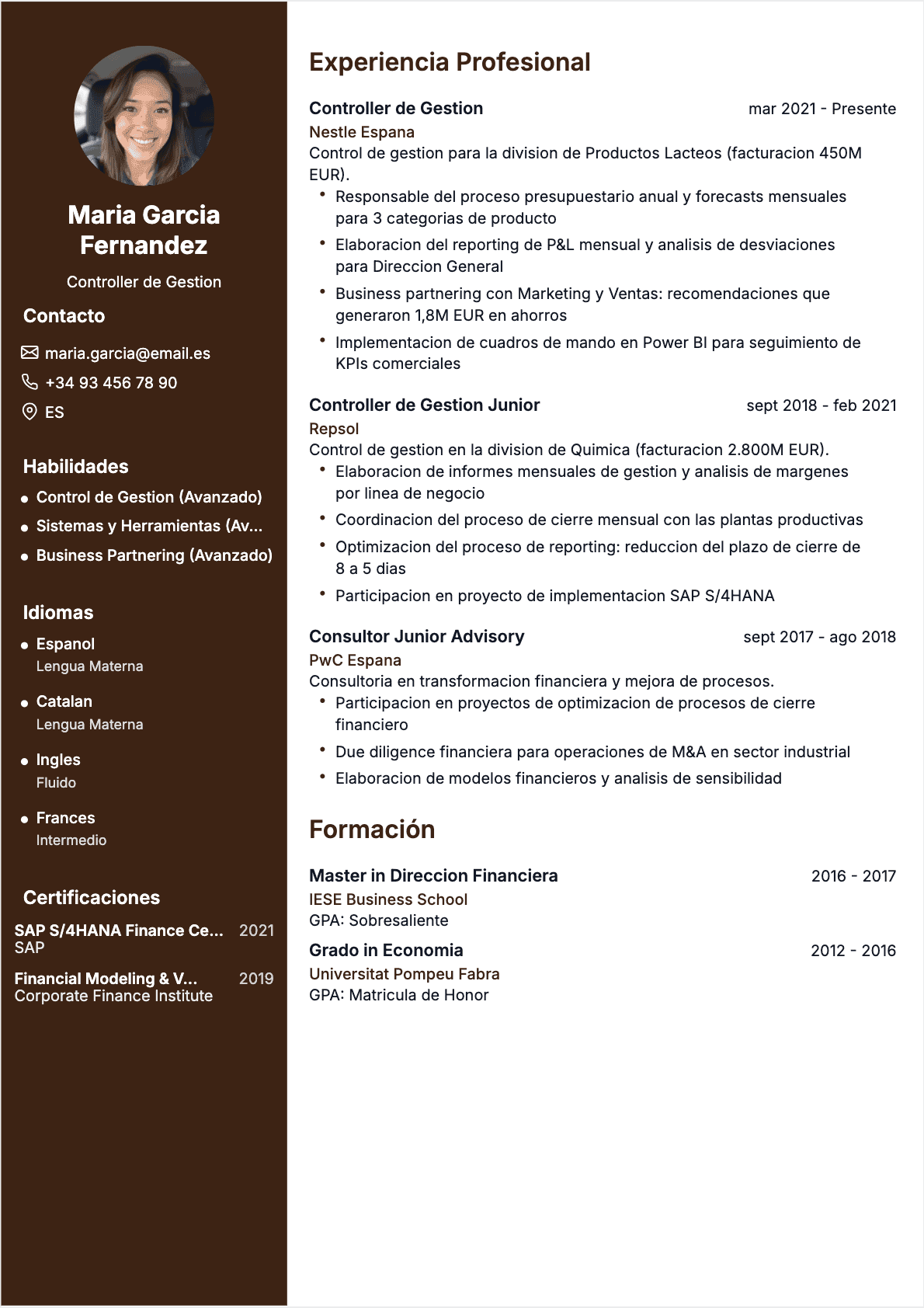 Controlador de gestión Confirmé - CV Controlador de gestión