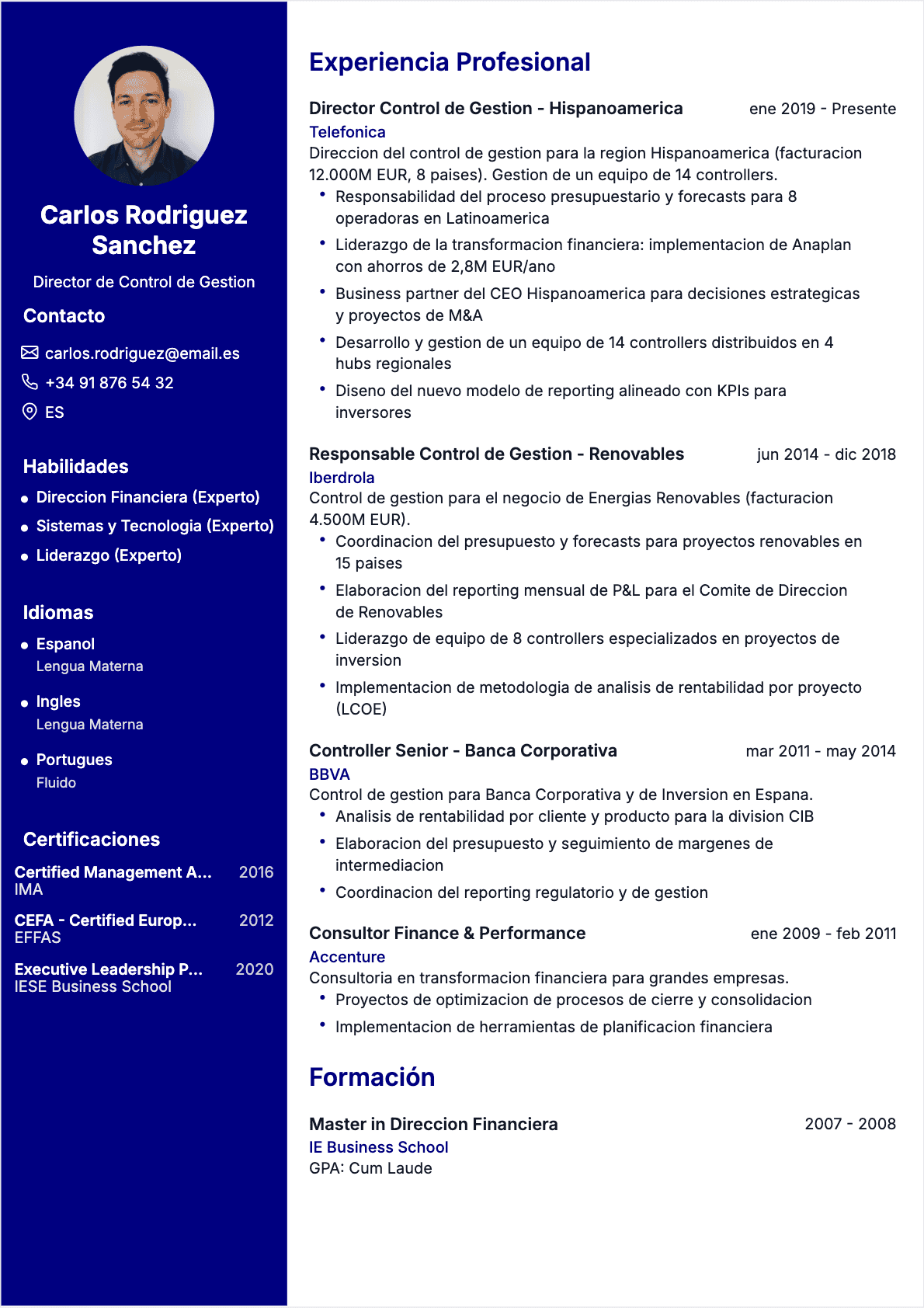 Controlador de gestión Senior - CV Controlador de gestión