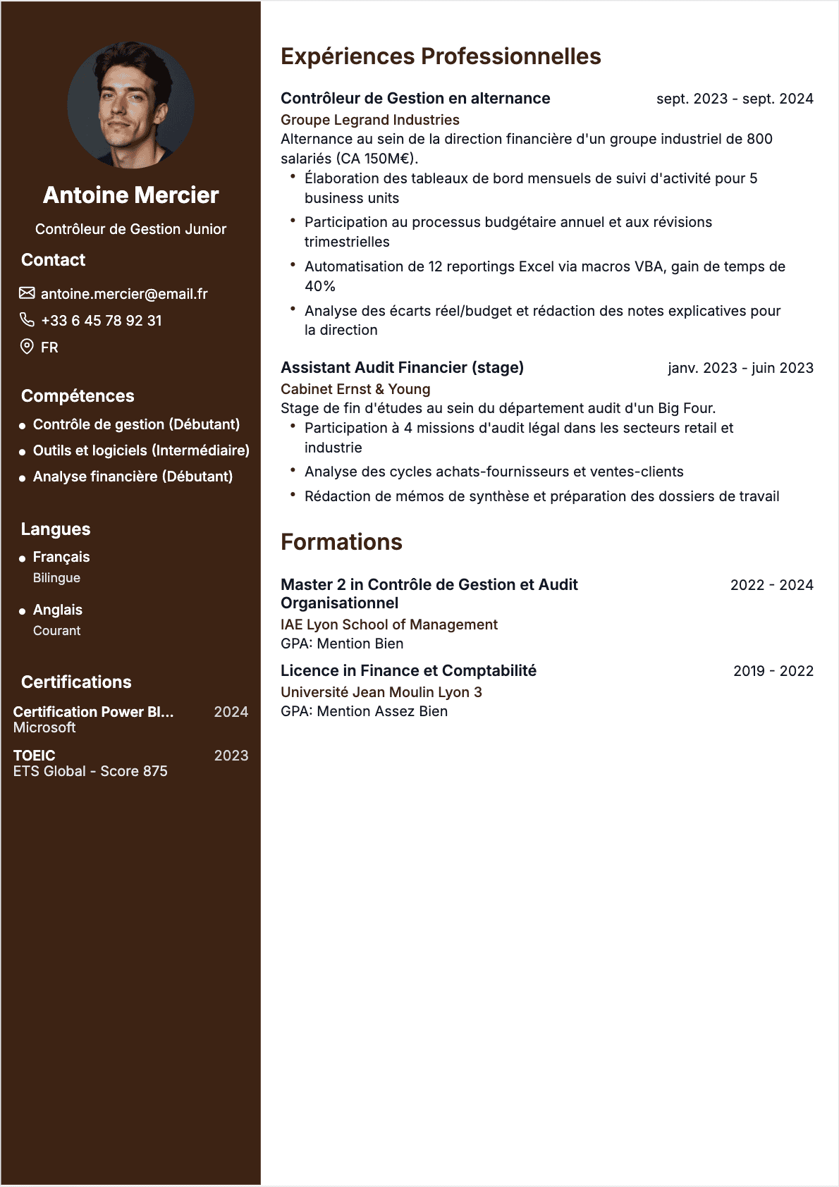 Contrôleur de gestion Junior - CV Contrôleur de gestion