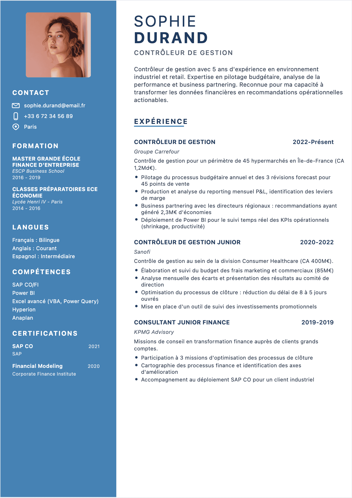 Contrôleur de gestion Confirmé - CV Contrôleur de gestion