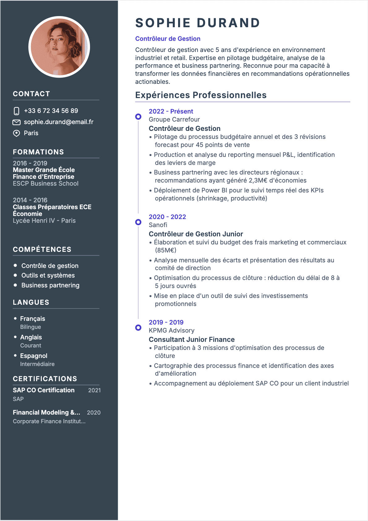 Contrôleur de gestion Confirmé - CV Contrôleur de gestion