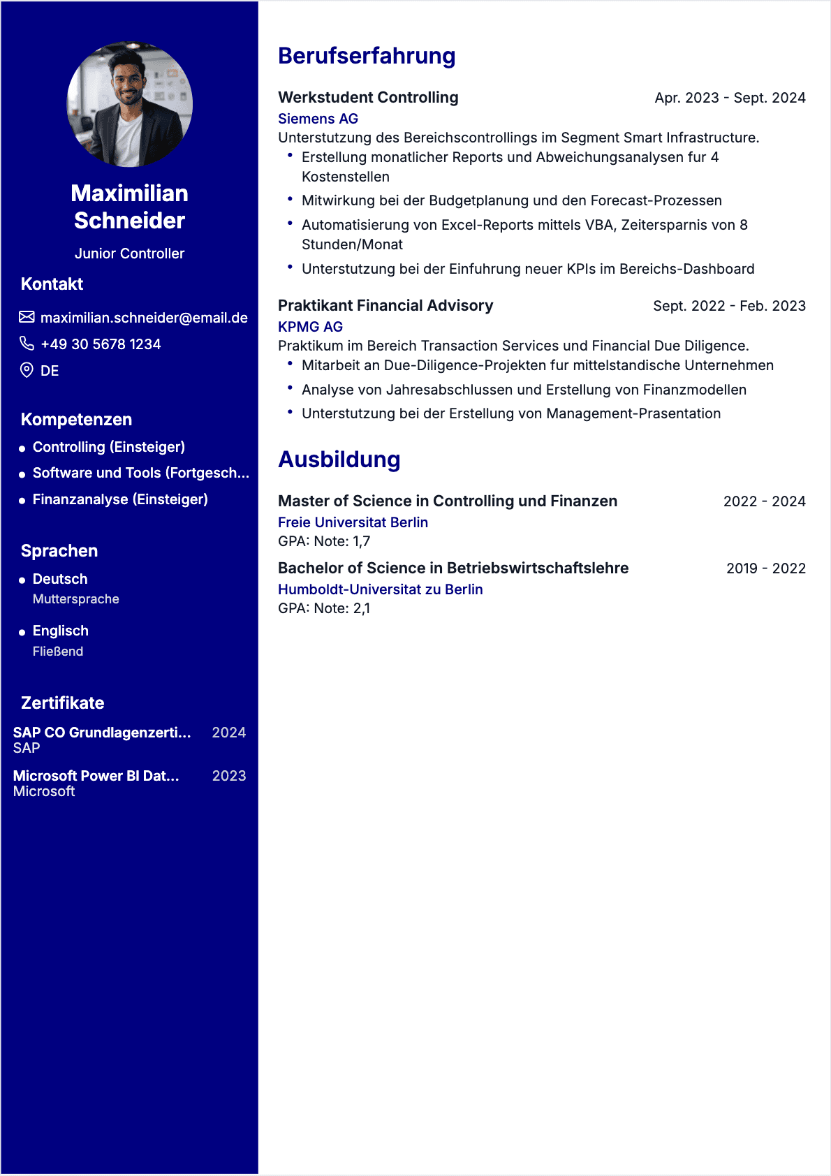 CV Controller Junior - Controller Lebenslauf