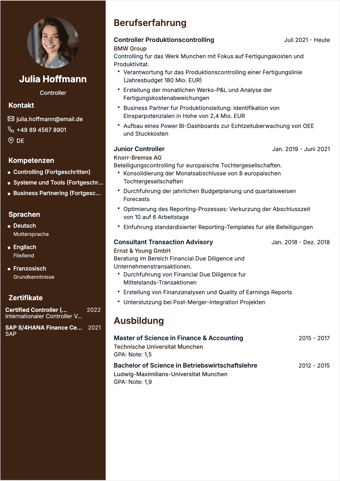 CV Controller Confirmé - Controller Lebenslauf