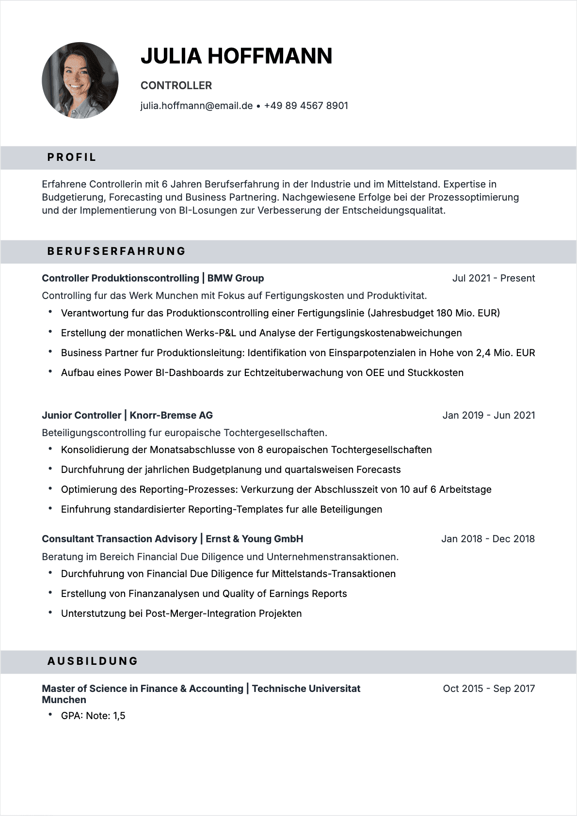 CV Controller Confirmé - Controller Lebenslauf