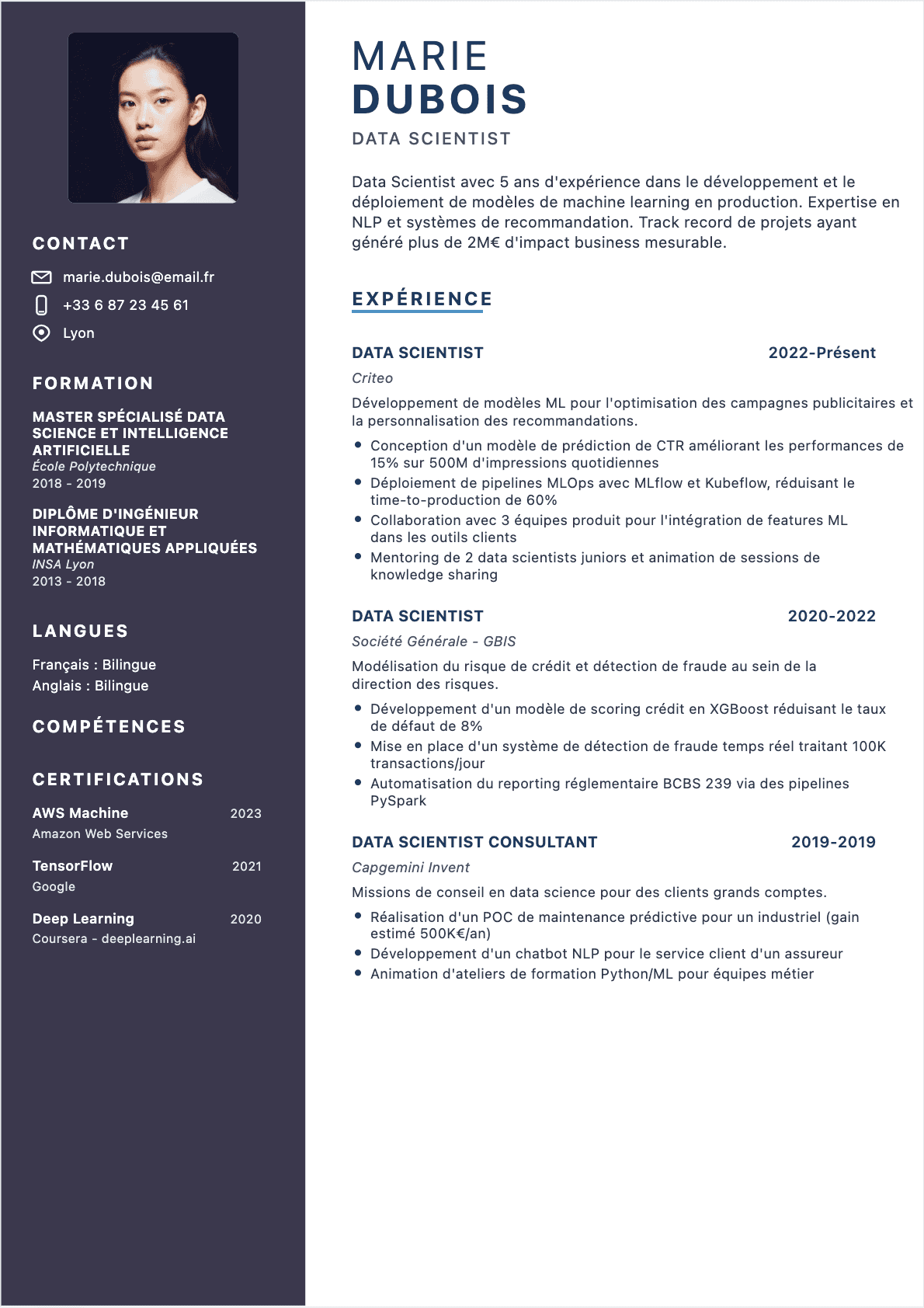CV Data Scientist Confirmé - Data Scientist Lebenslauf