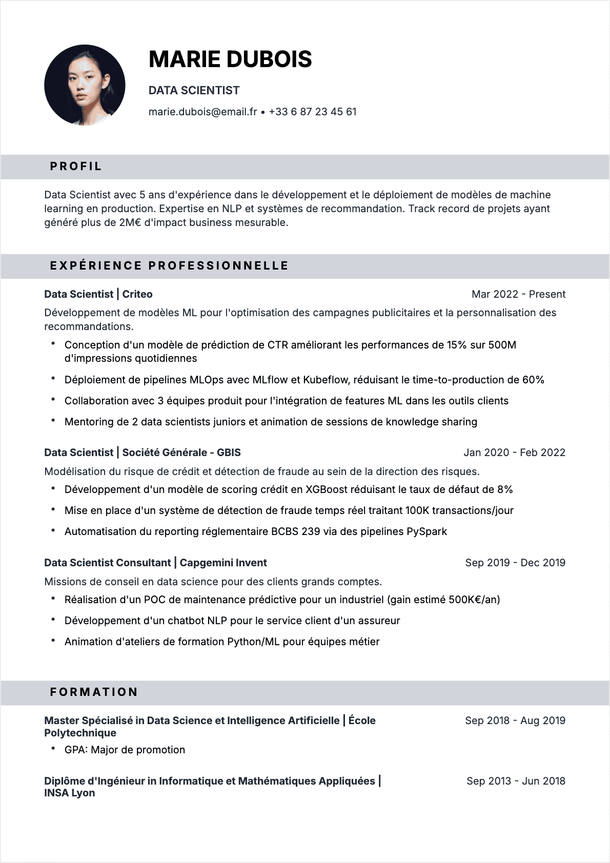 Data scientist Confirmé - CV Data scientist