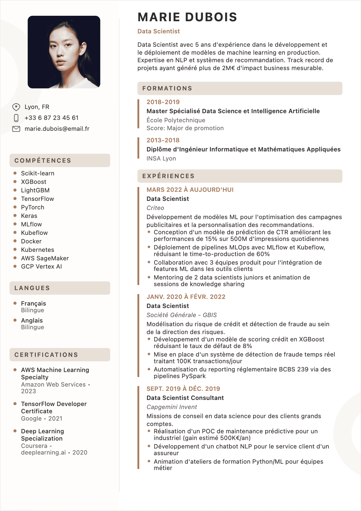 Data scientist Confirmé - CV Data scientist