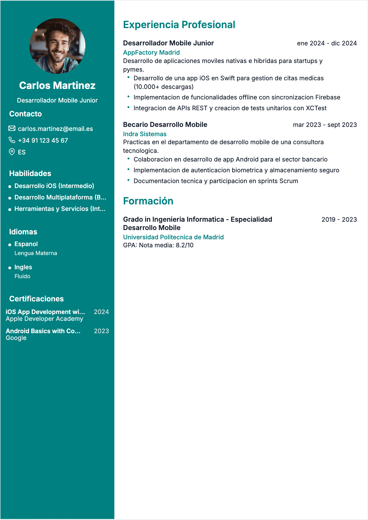 CV Desarrollador móvil Junior - CV Desarrollador móvil