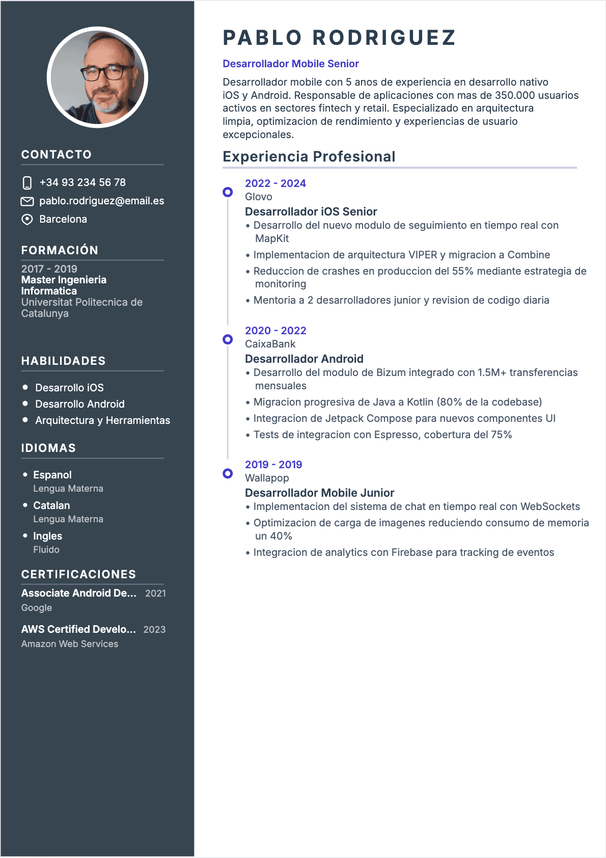 CV Desarrollador móvil Confirmé - CV Desarrollador móvil