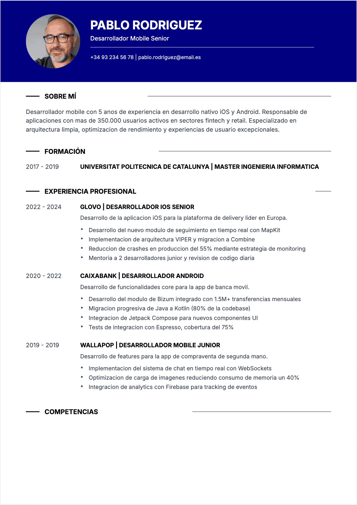 Desarrollador móvil Confirmé - CV Desarrollador móvil