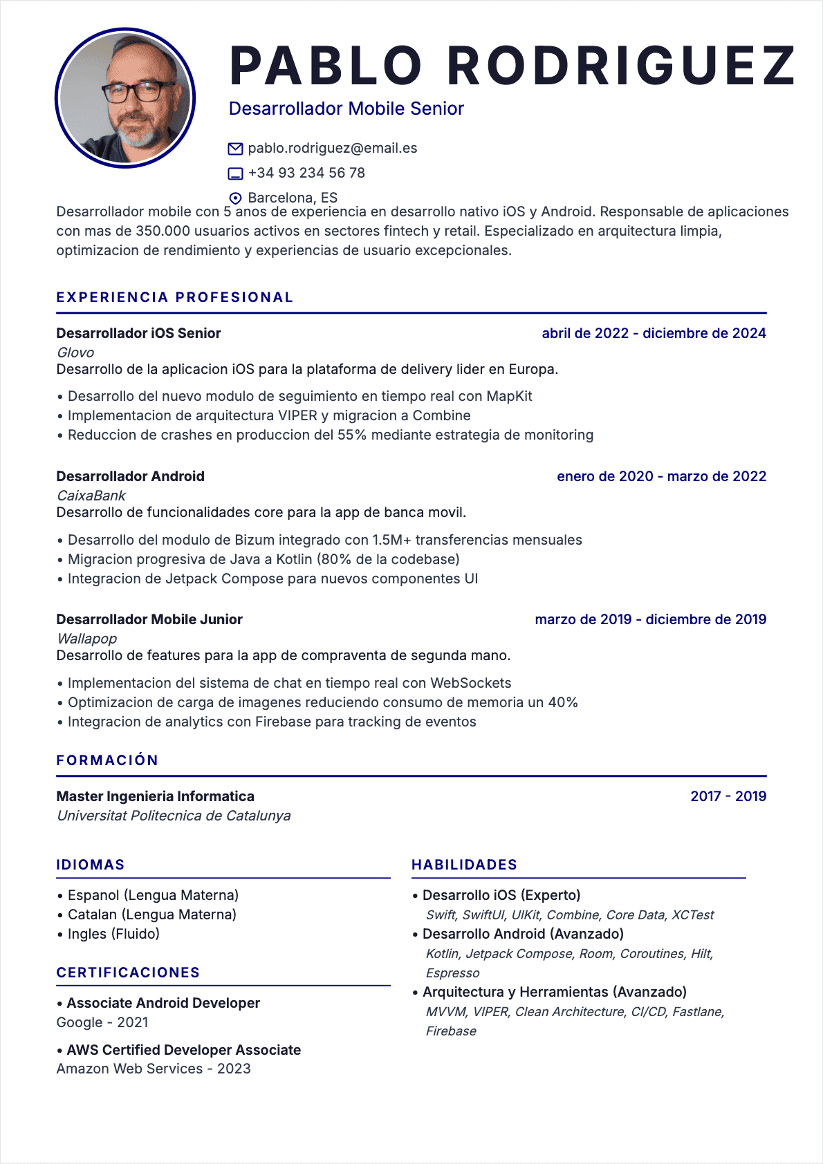 CV Desarrollador móvil Confirmé - CV Desarrollador móvil