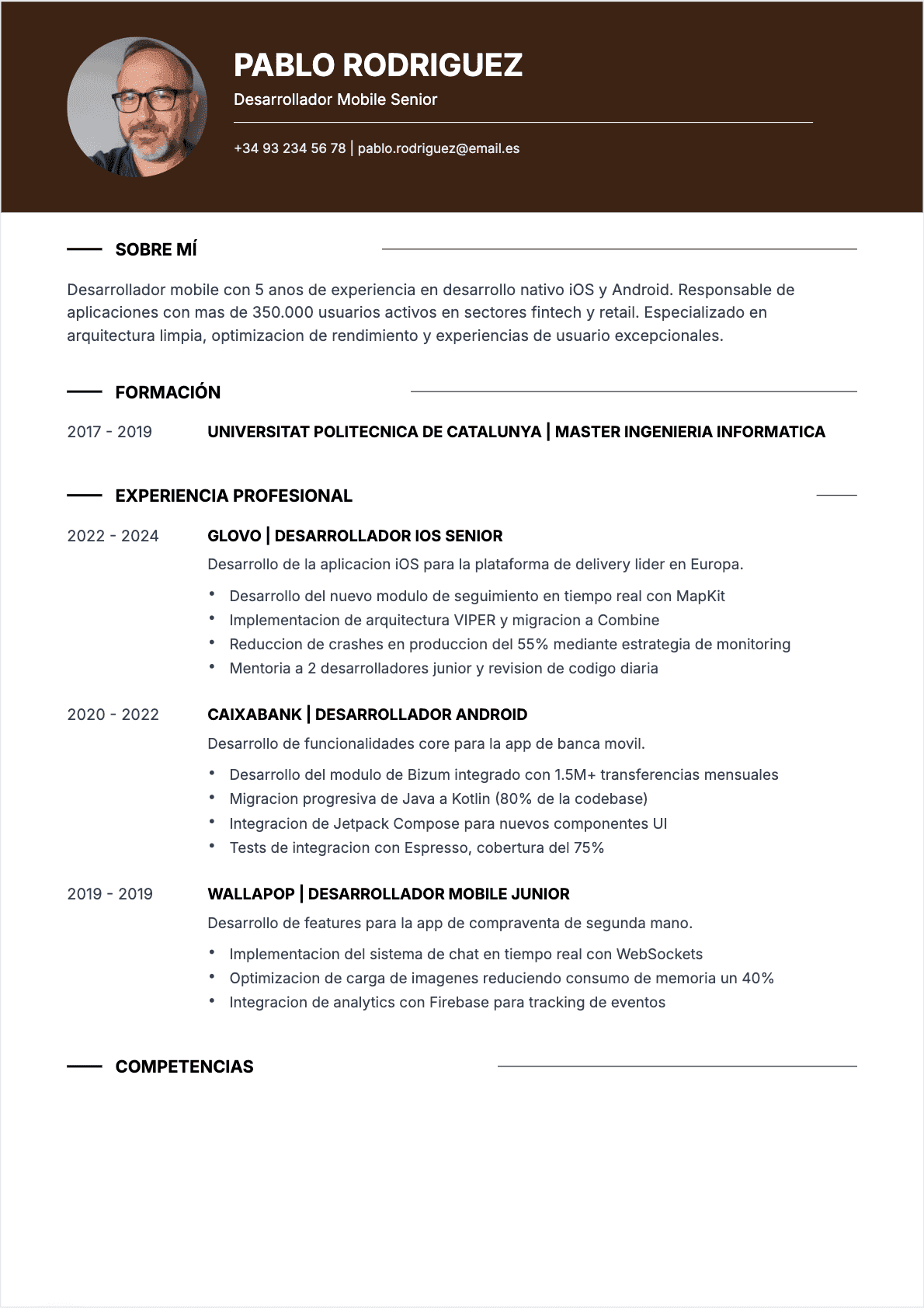 CV Desarrollador móvil