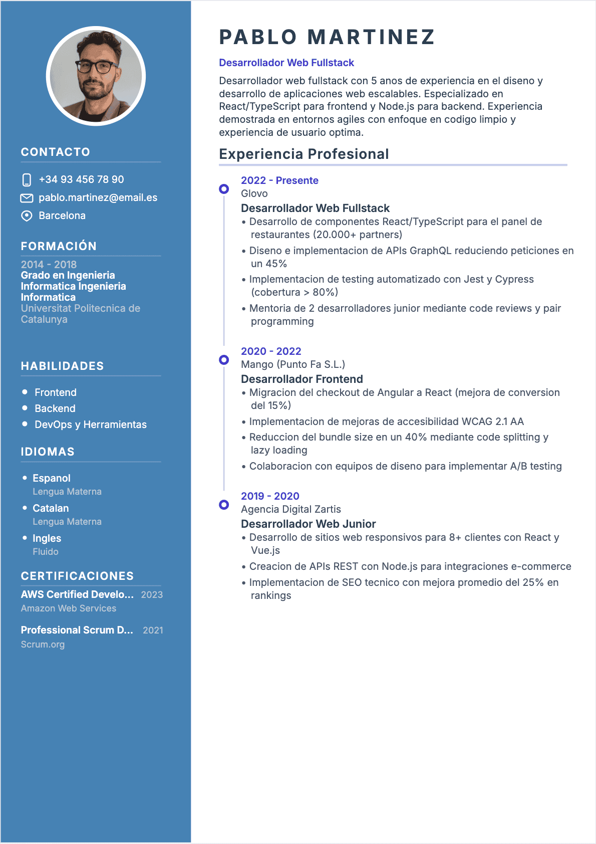 CV Desarrollador web Confirmé - CV Desarrollador web