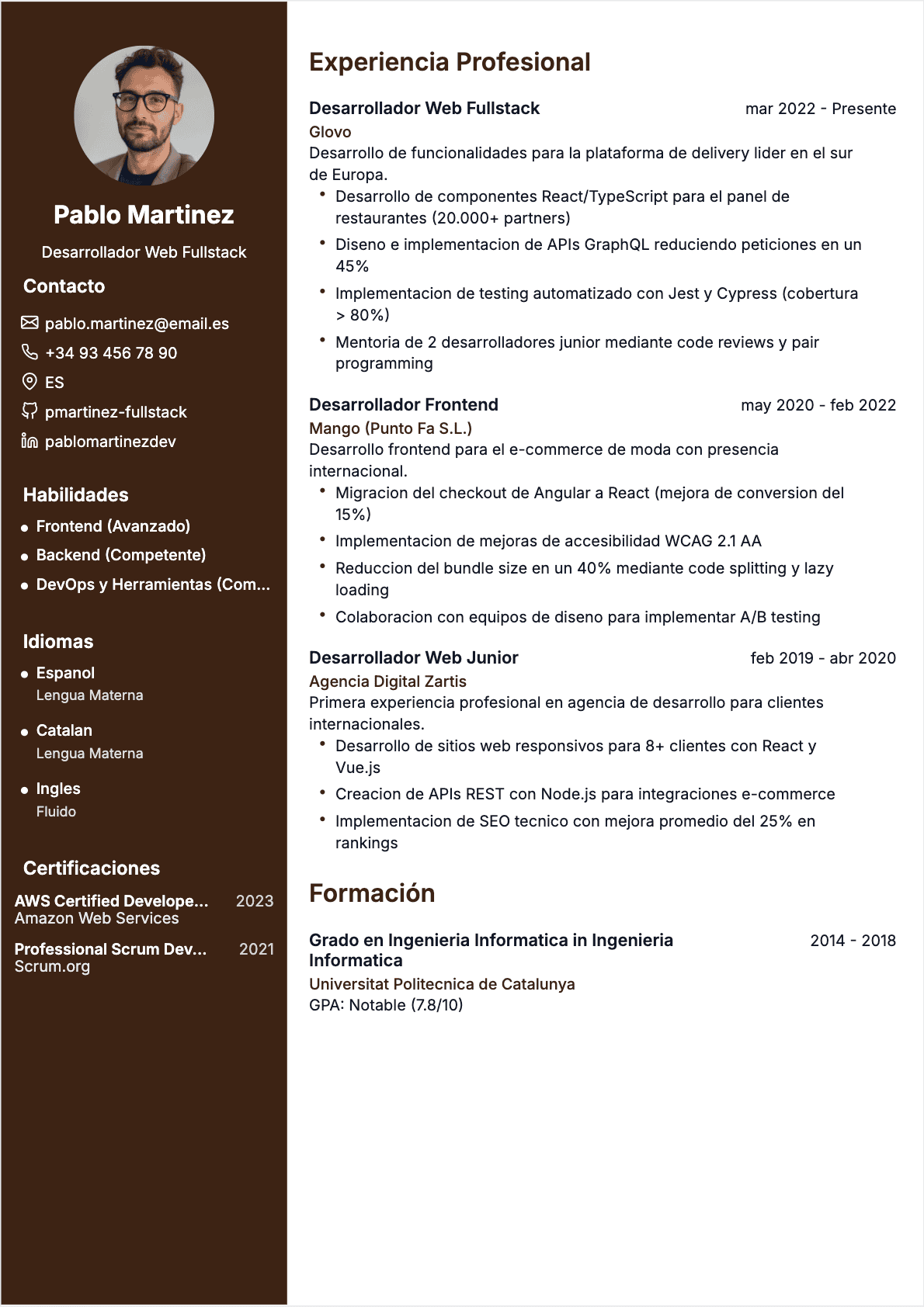 CV Desarrollador web Confirmé - CV Desarrollador web