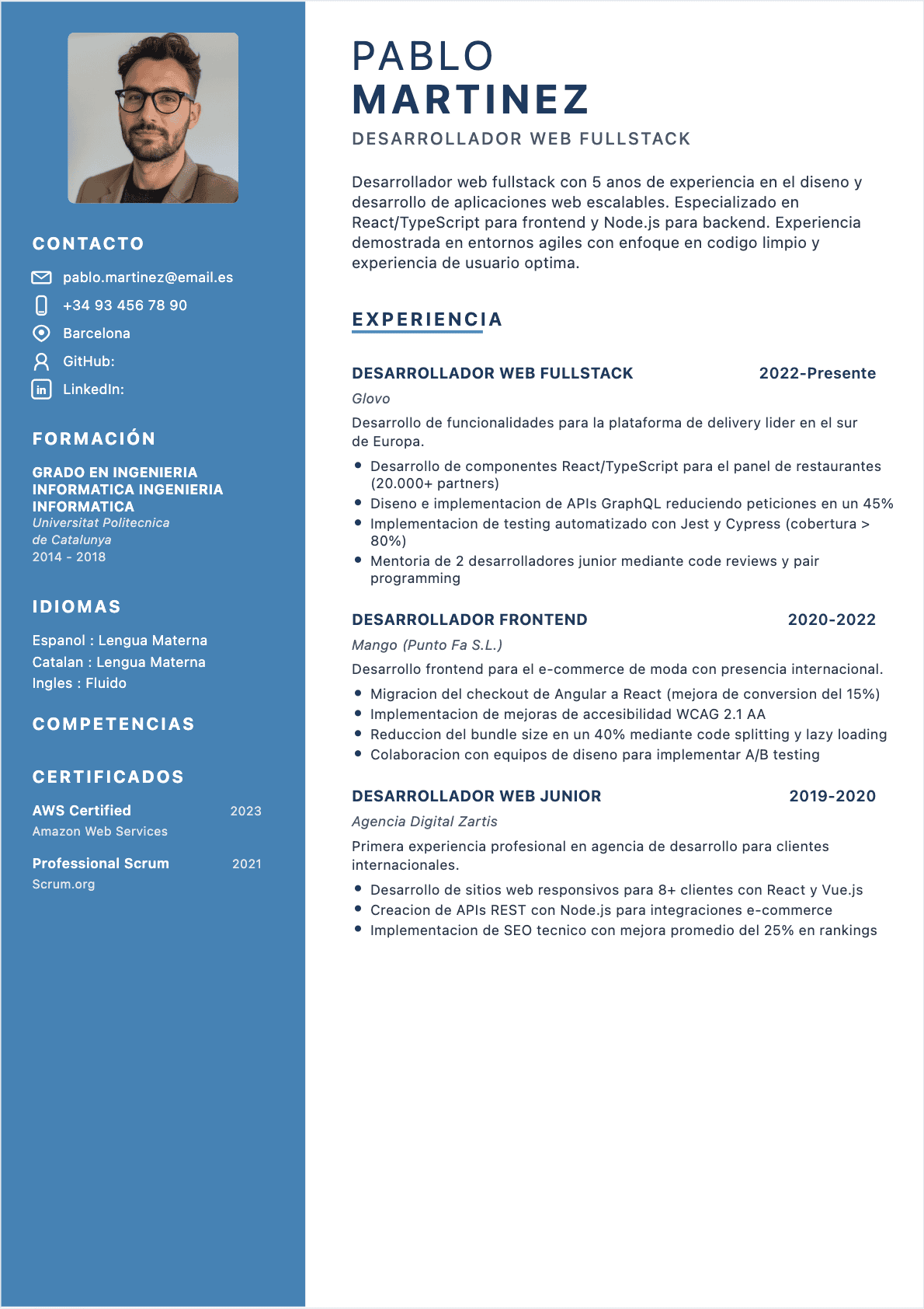 CV Desarrollador web Confirmé - CV Desarrollador web