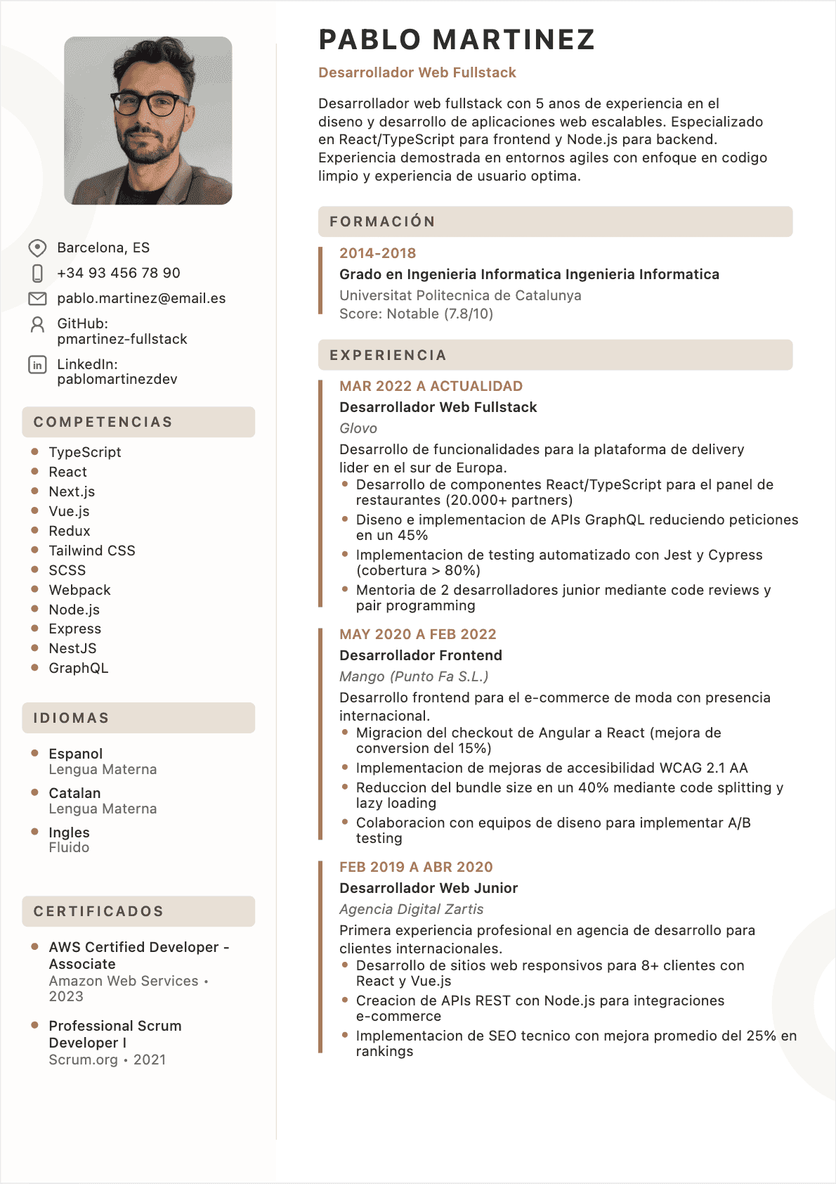 CV Desarrollador web