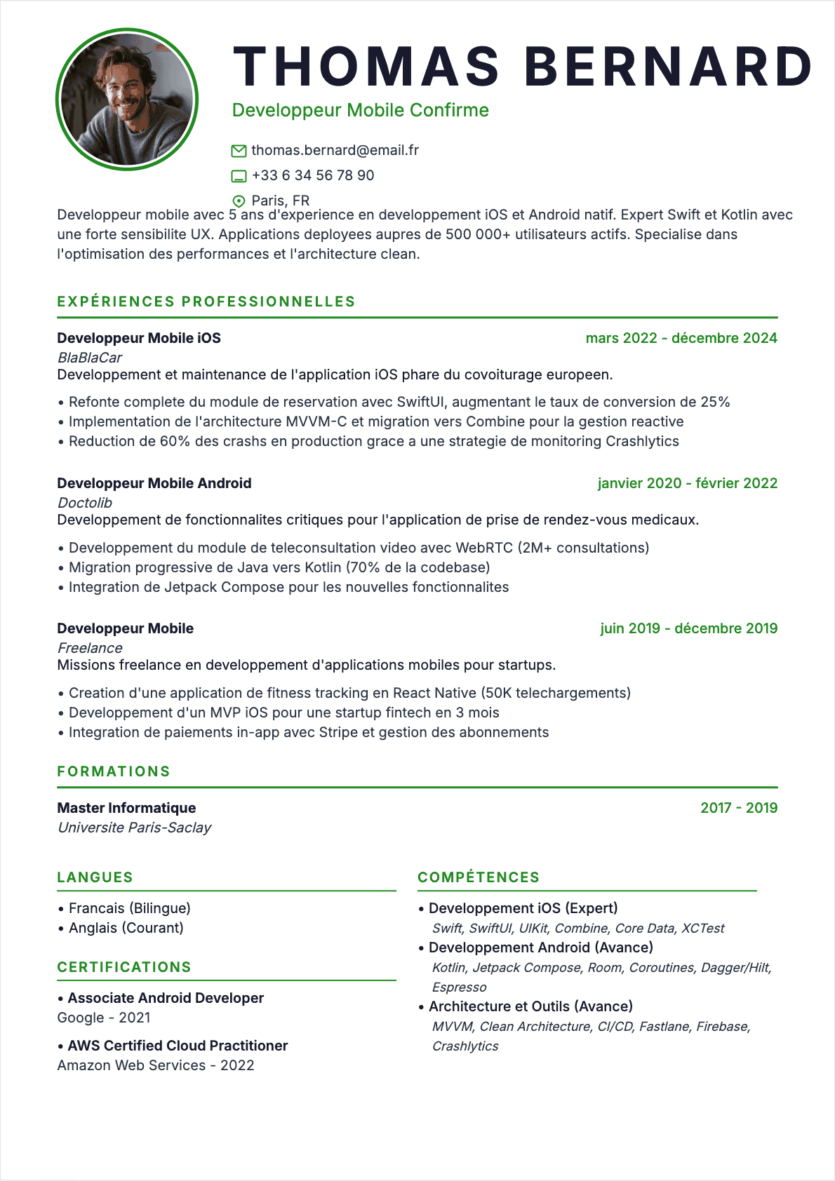 CV Développeur mobile Confirmé - CV Développeur mobile