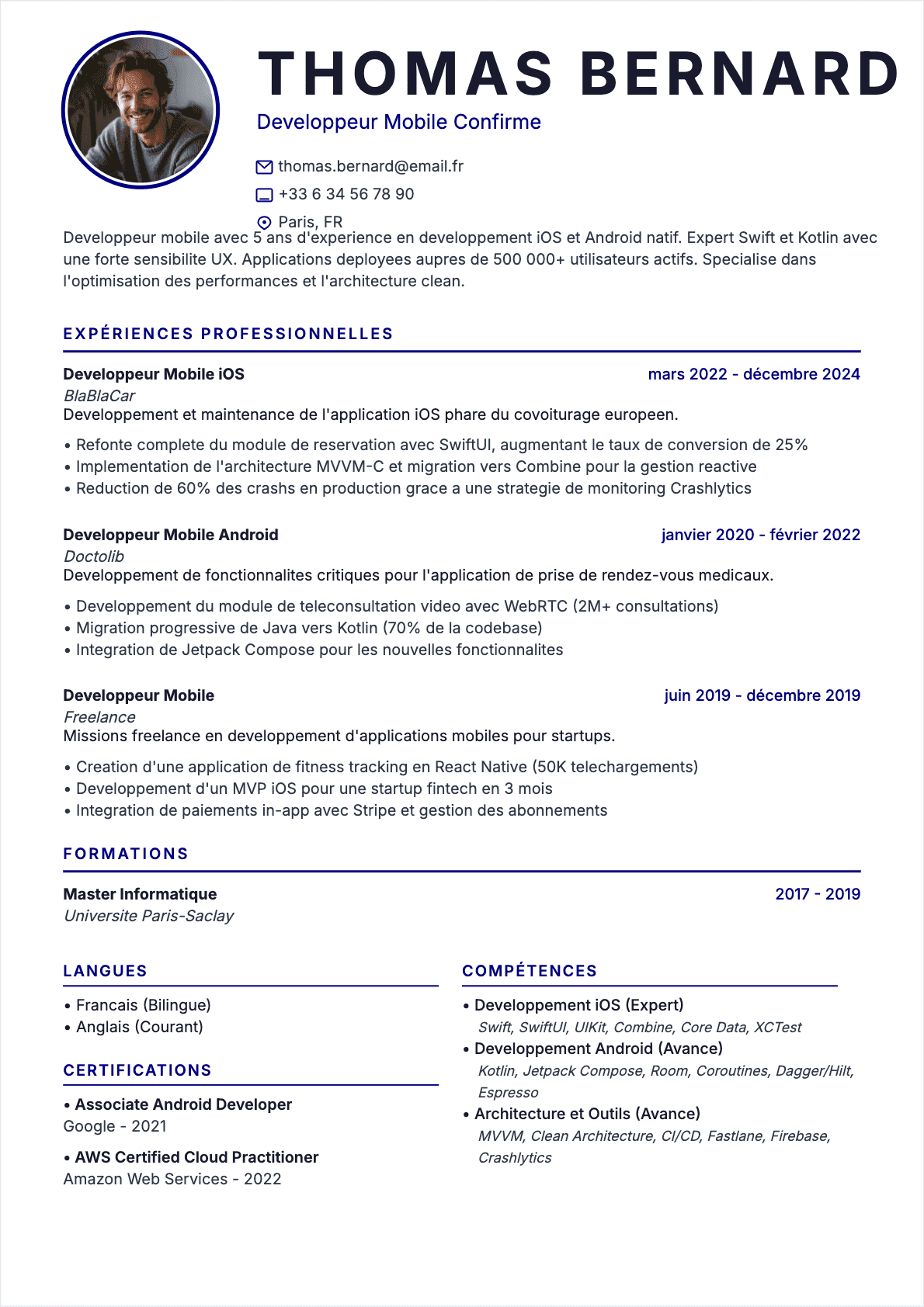 CV Développeur mobile Confirmé - CV Développeur mobile