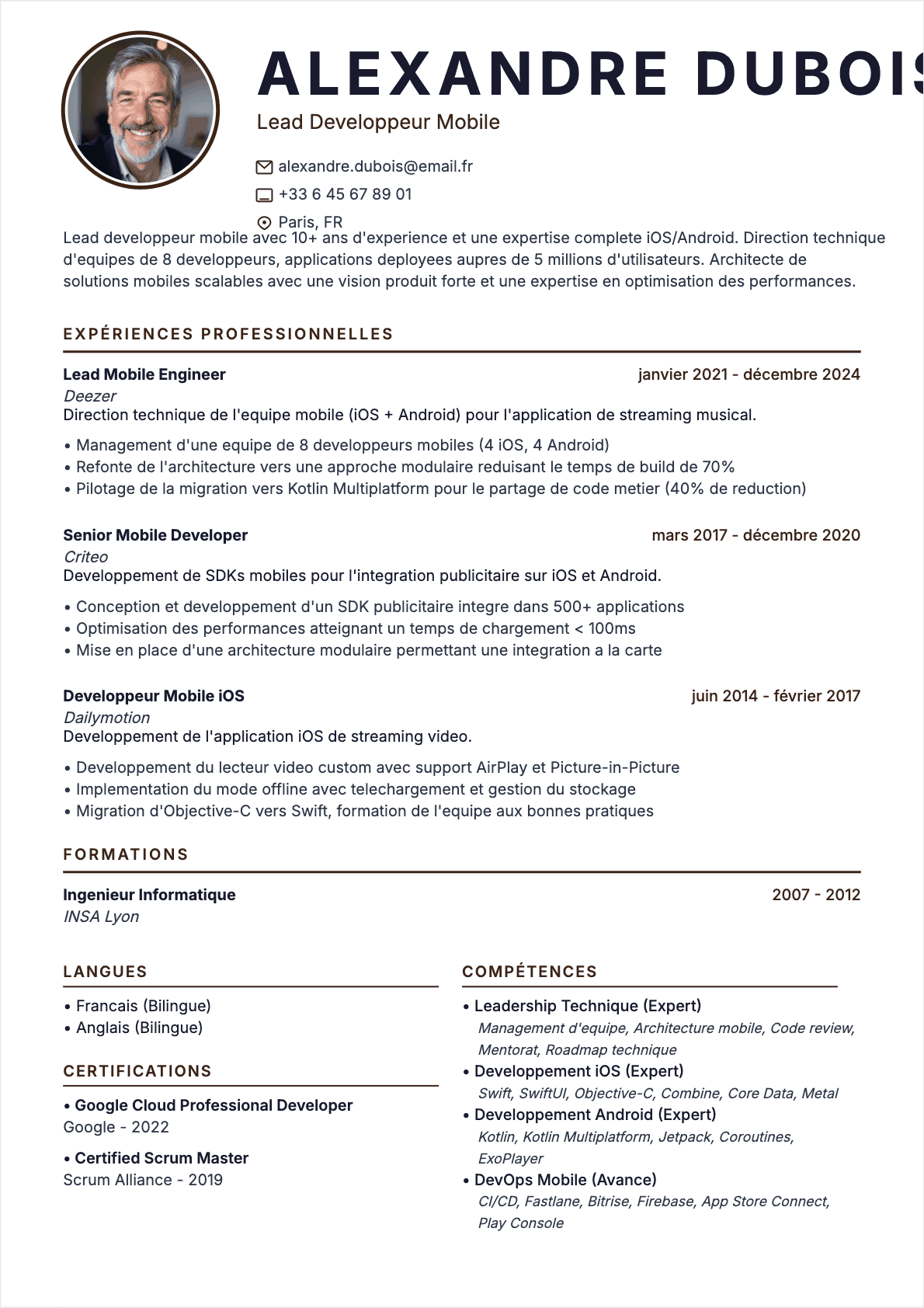 Développeur mobile Senior - CV Développeur mobile