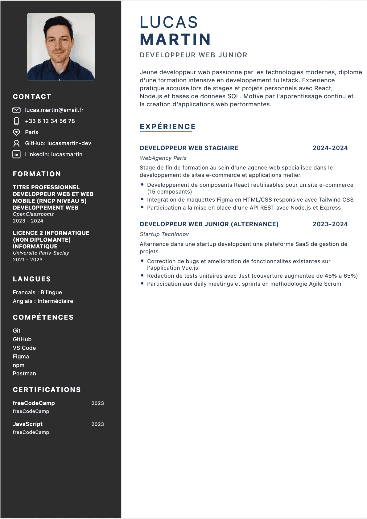CV Développeur web Junior - CV Développeur web