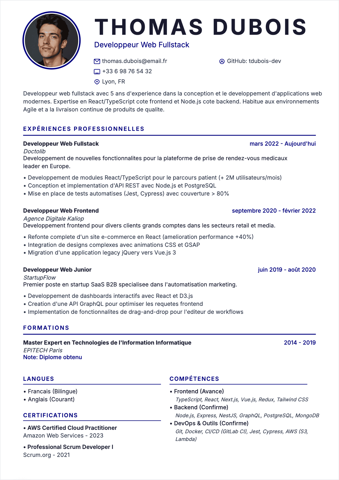 CV Développeur web Confirmé - CV Développeur web