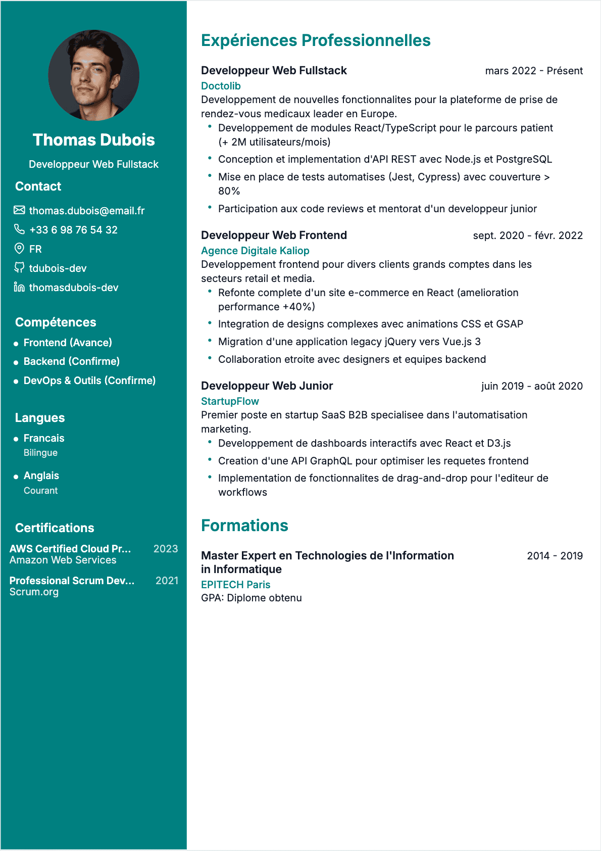 CV Développeur web Confirmé - CV Développeur web