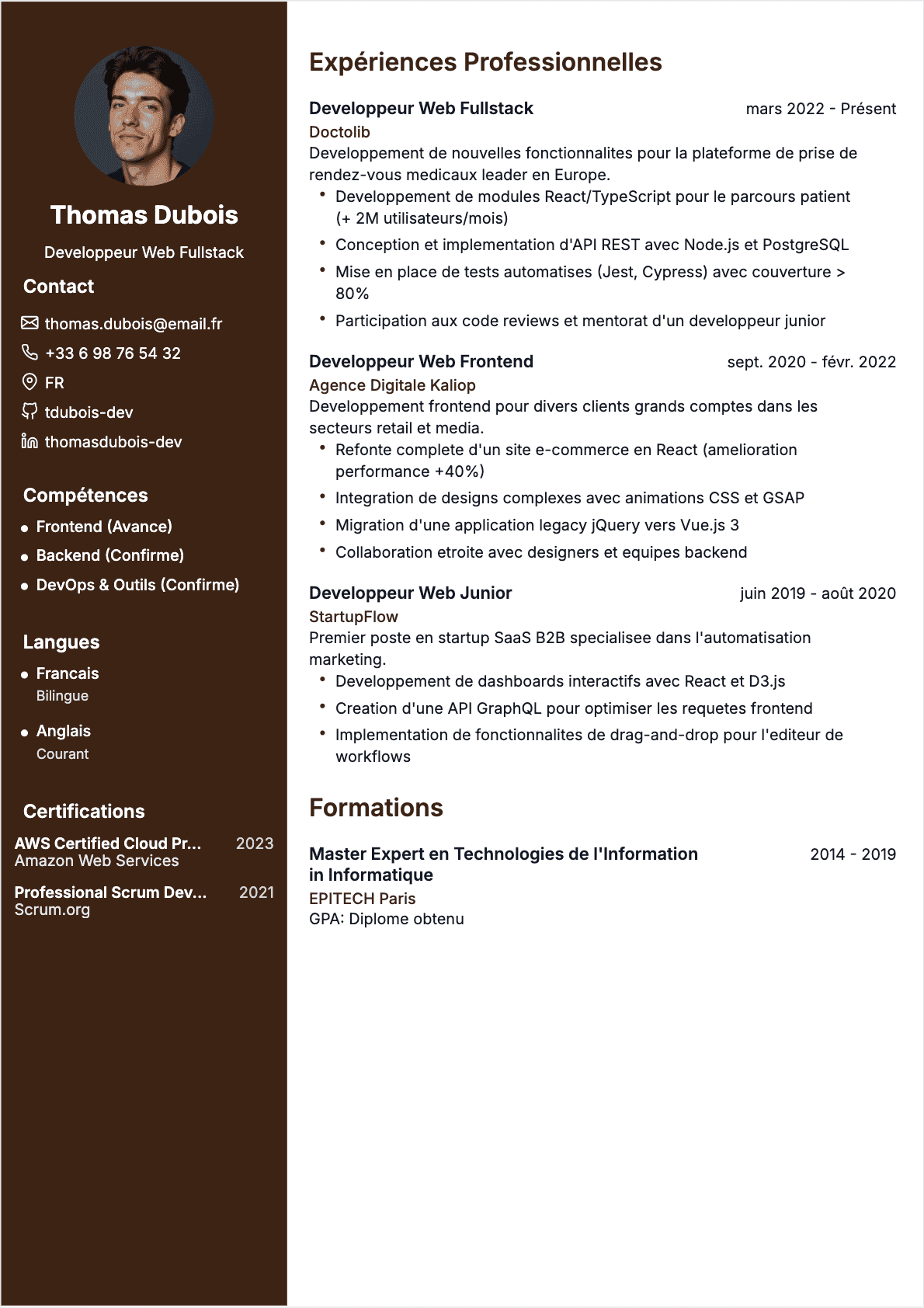 CV Développeur web Confirmé - CV Développeur web