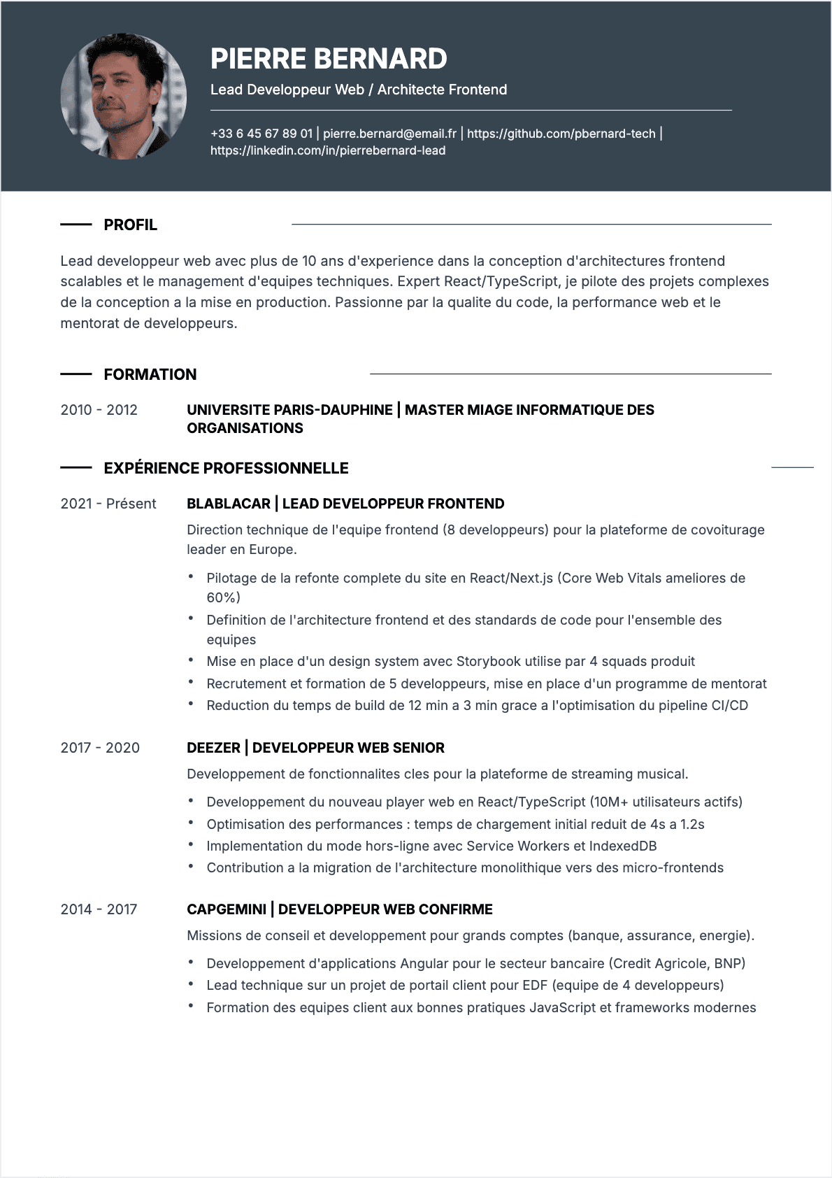 Développeur web Senior - CV Développeur web