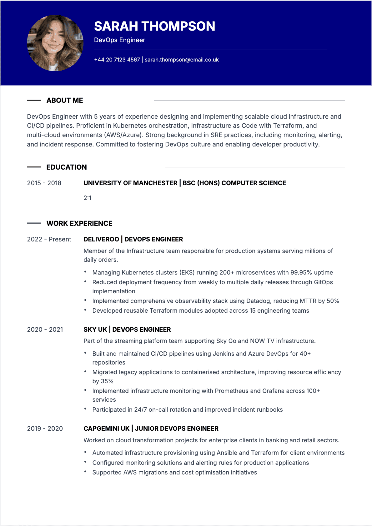 Resume DevOps Engineer Confirmé - DevOps Engineer Resume