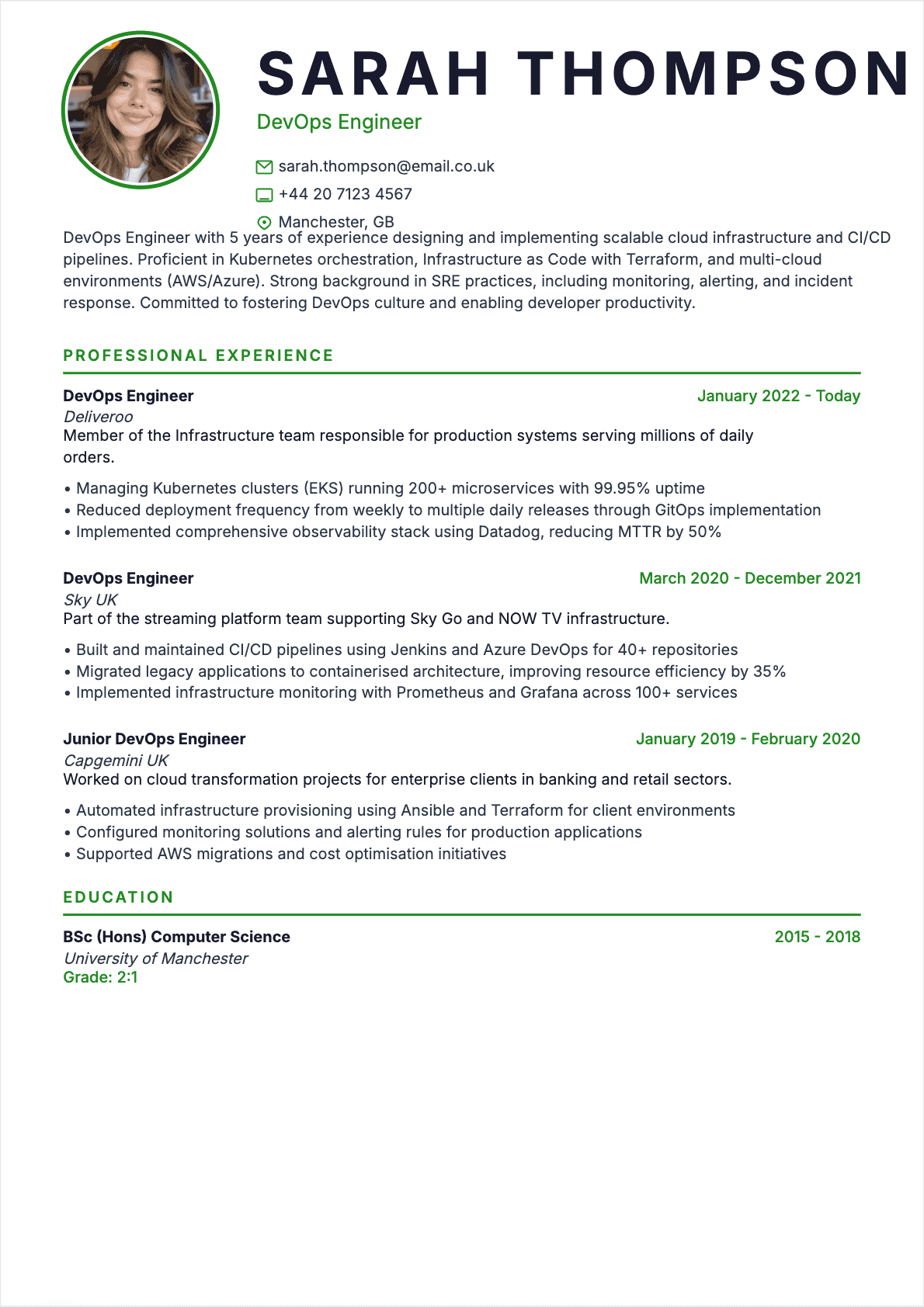 Resume DevOps Engineer Confirmé - DevOps Engineer Resume