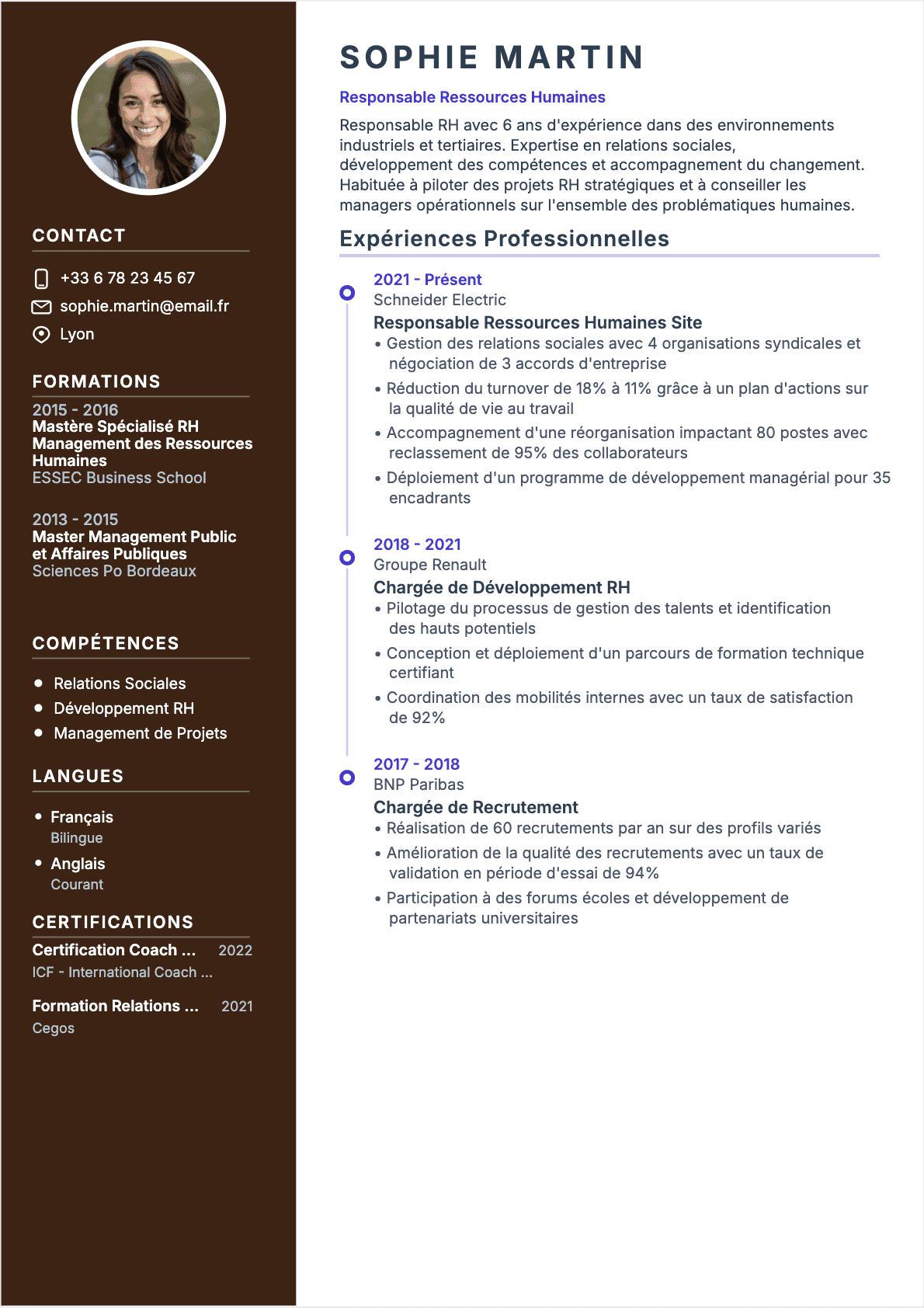 Directeur des ressources humaines Confirmé - CV Directeur des ressources humaines