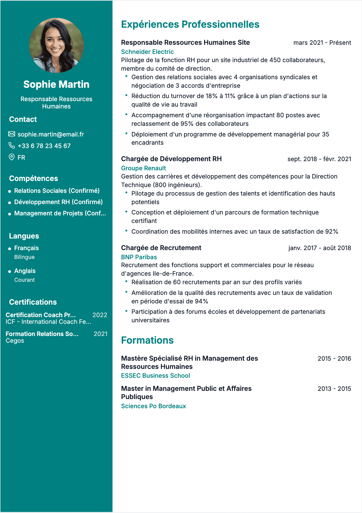 Directeur des ressources humaines Confirmé - CV Directeur des ressources humaines