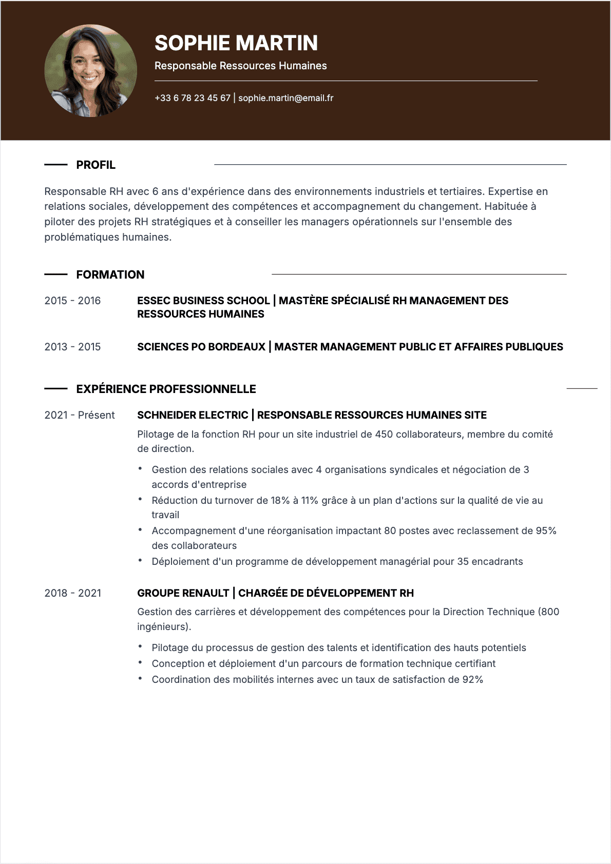 Directeur des ressources humaines Confirmé - CV Directeur des ressources humaines