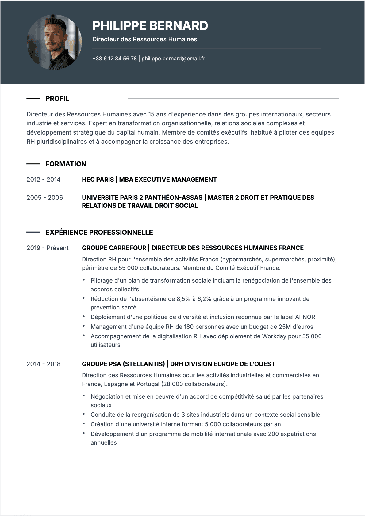 Directeur des ressources humaines Senior - CV Directeur des ressources humaines