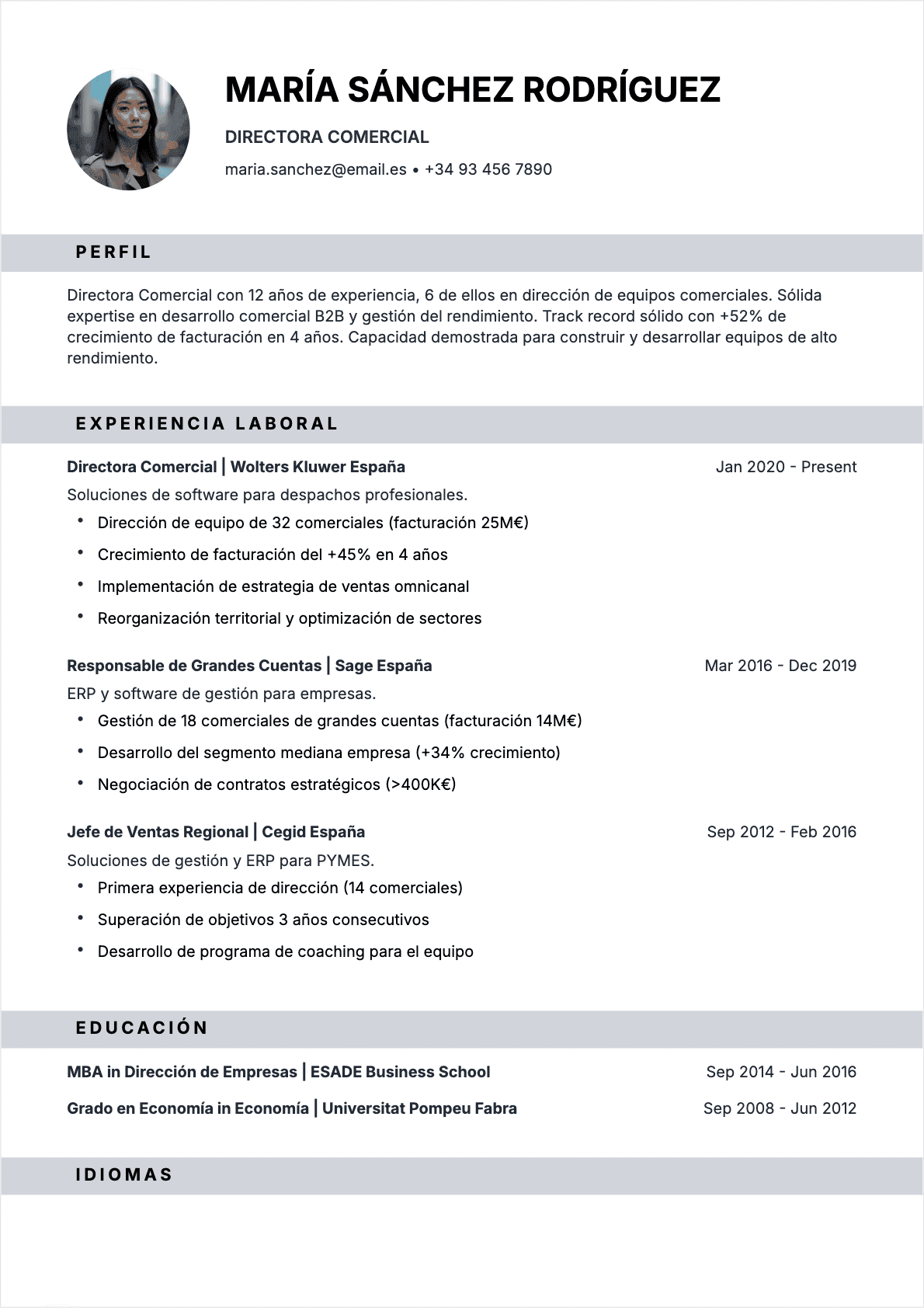 Director comercial Confirmé - CV Director comercial