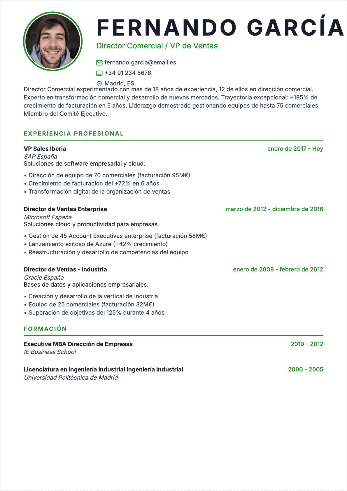 Director comercial Senior - CV Director comercial