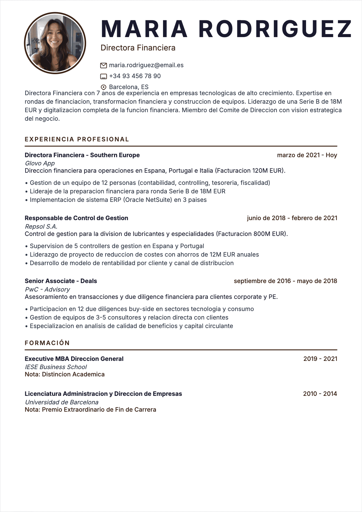 Director financiero Confirmé - CV Director financiero