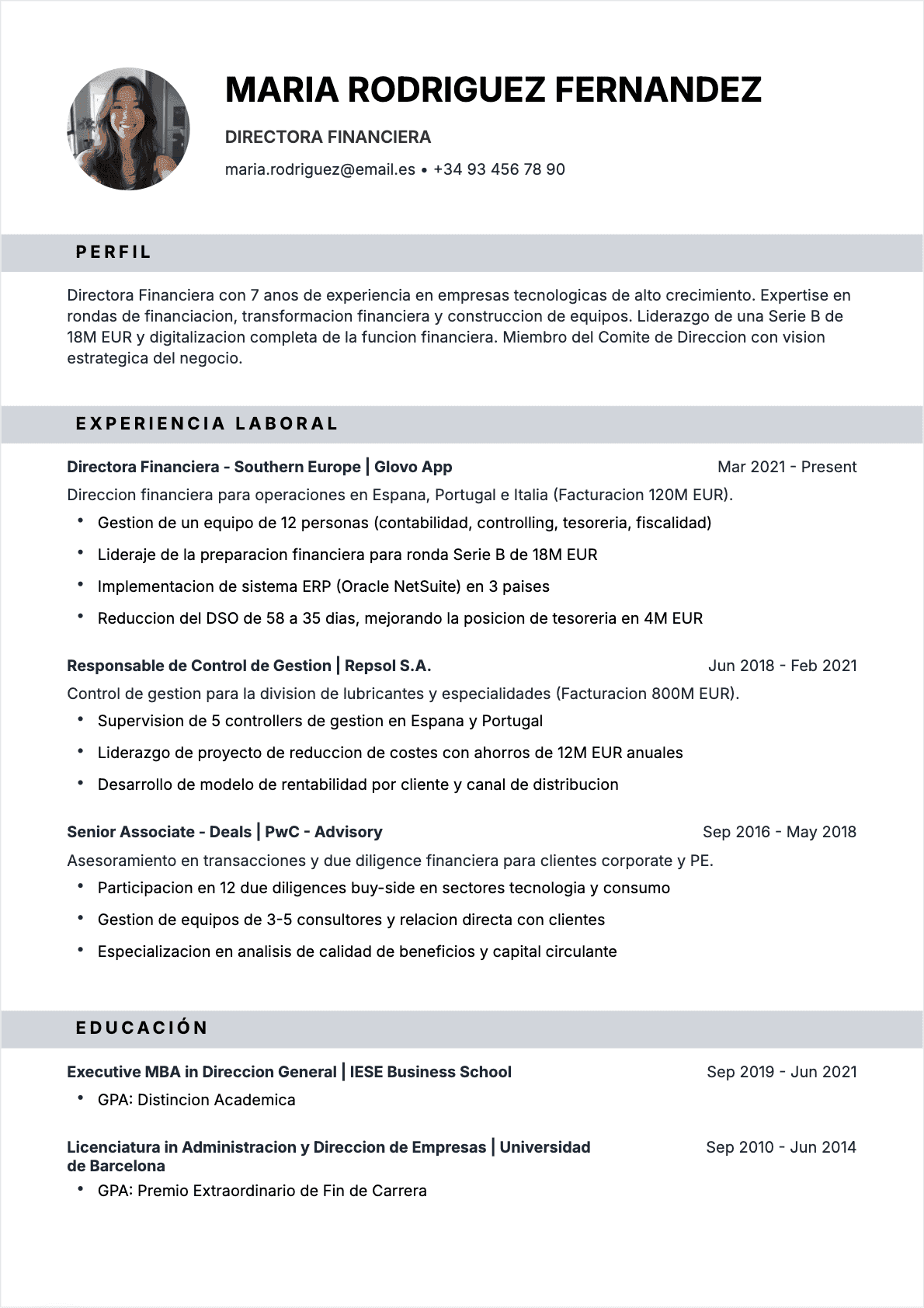 Director financiero Confirmé - CV Director financiero