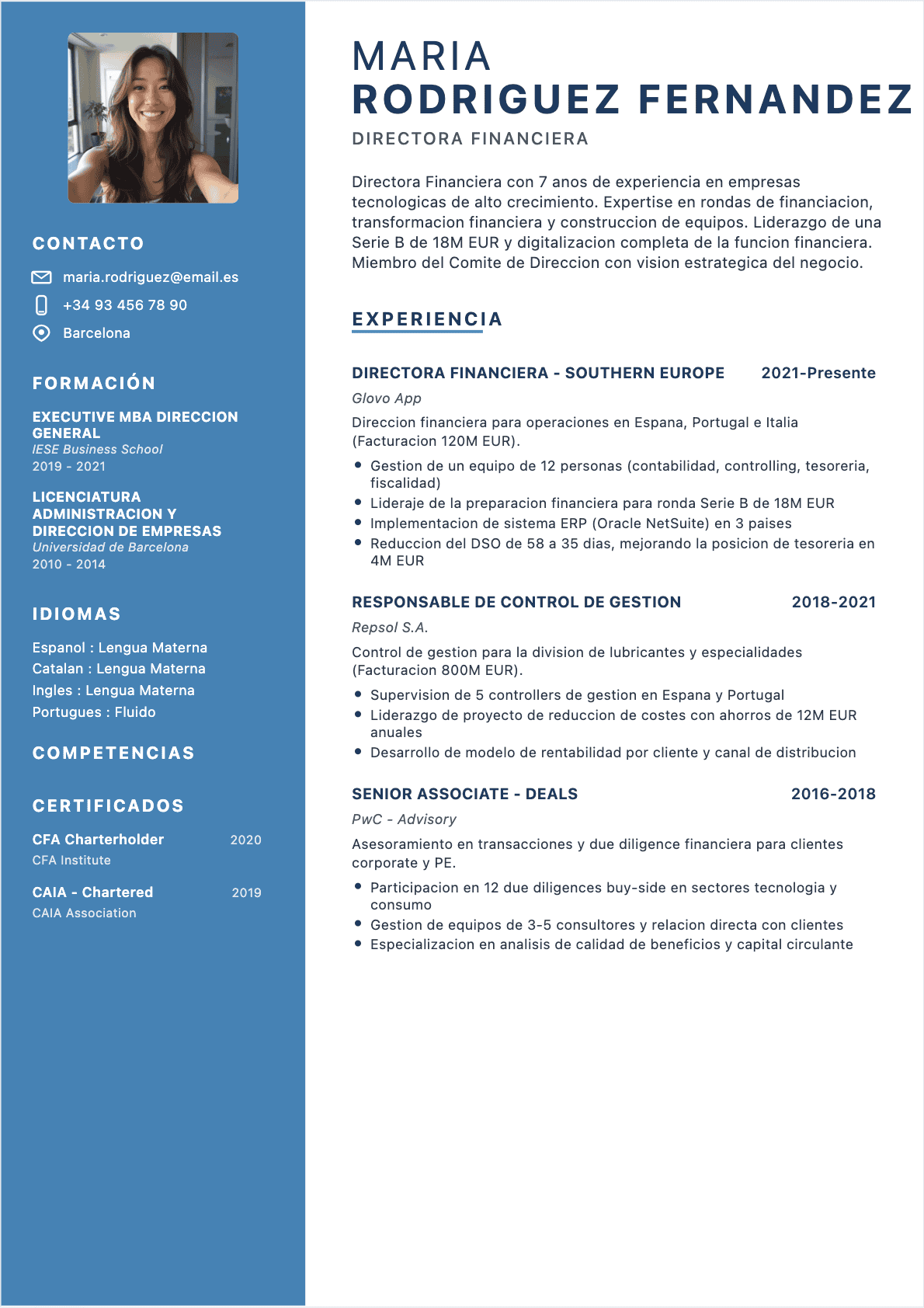 Director financiero Confirmé - CV Director financiero