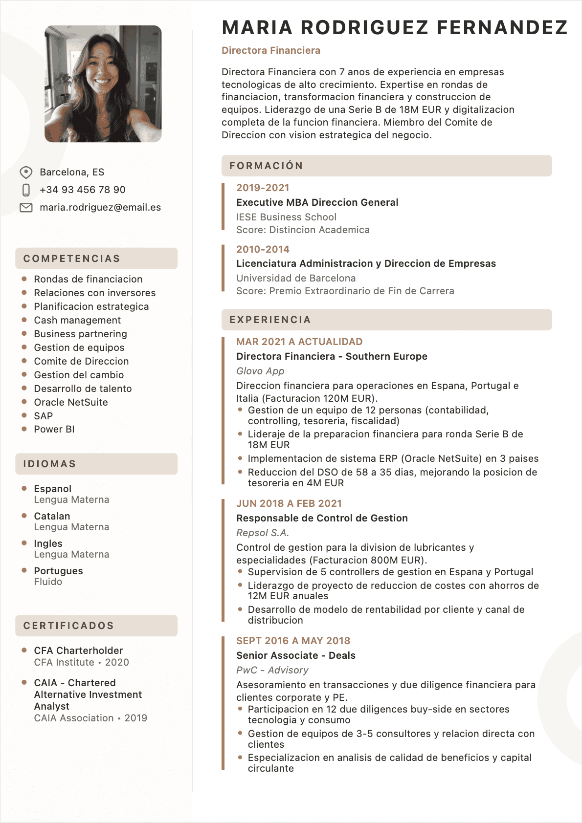 Director financiero Confirmé - CV Director financiero